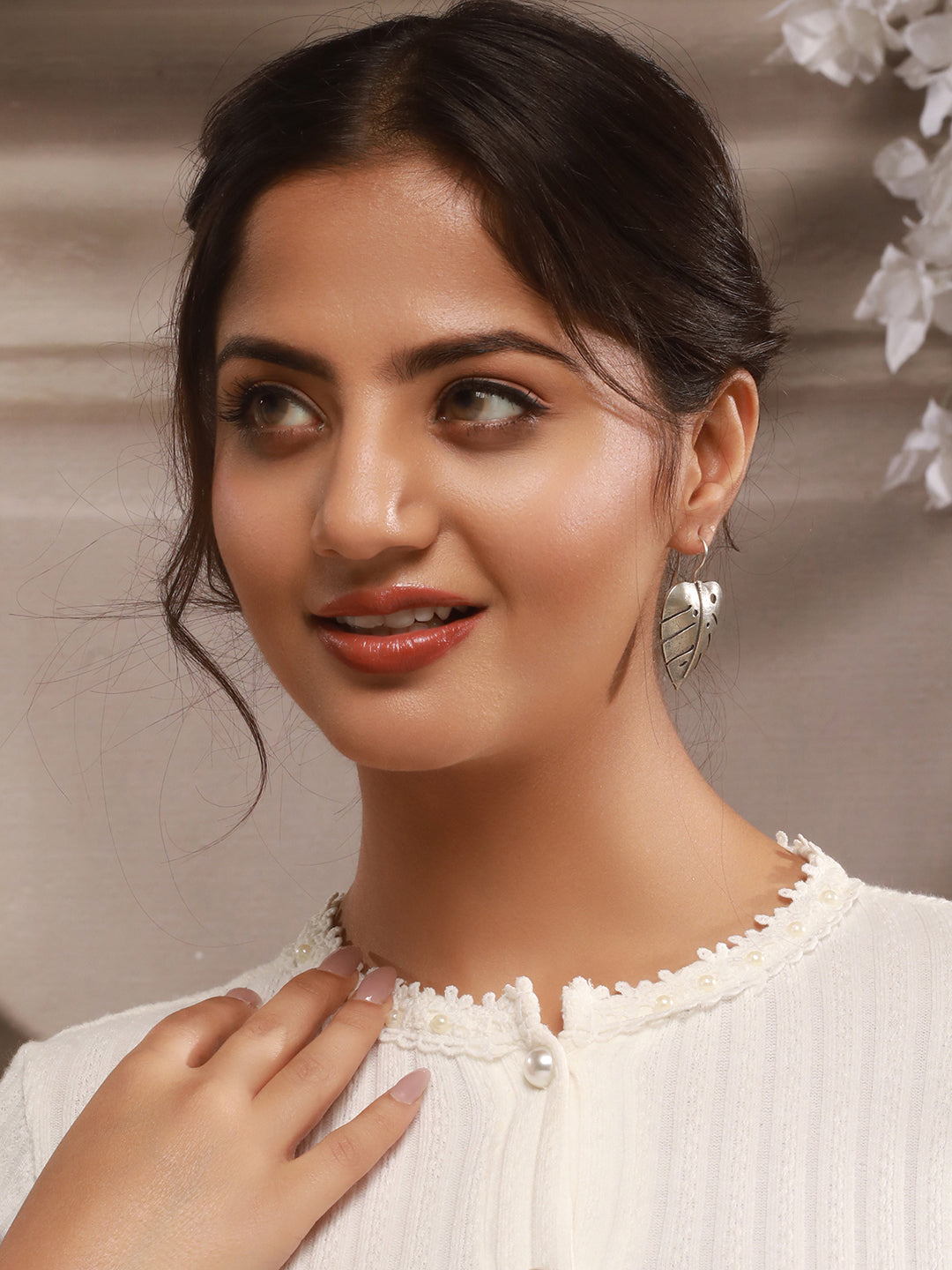 Oxidised Silver Lookalike Leaf Shaped Tribal  Lightweight Fishhook Earrings