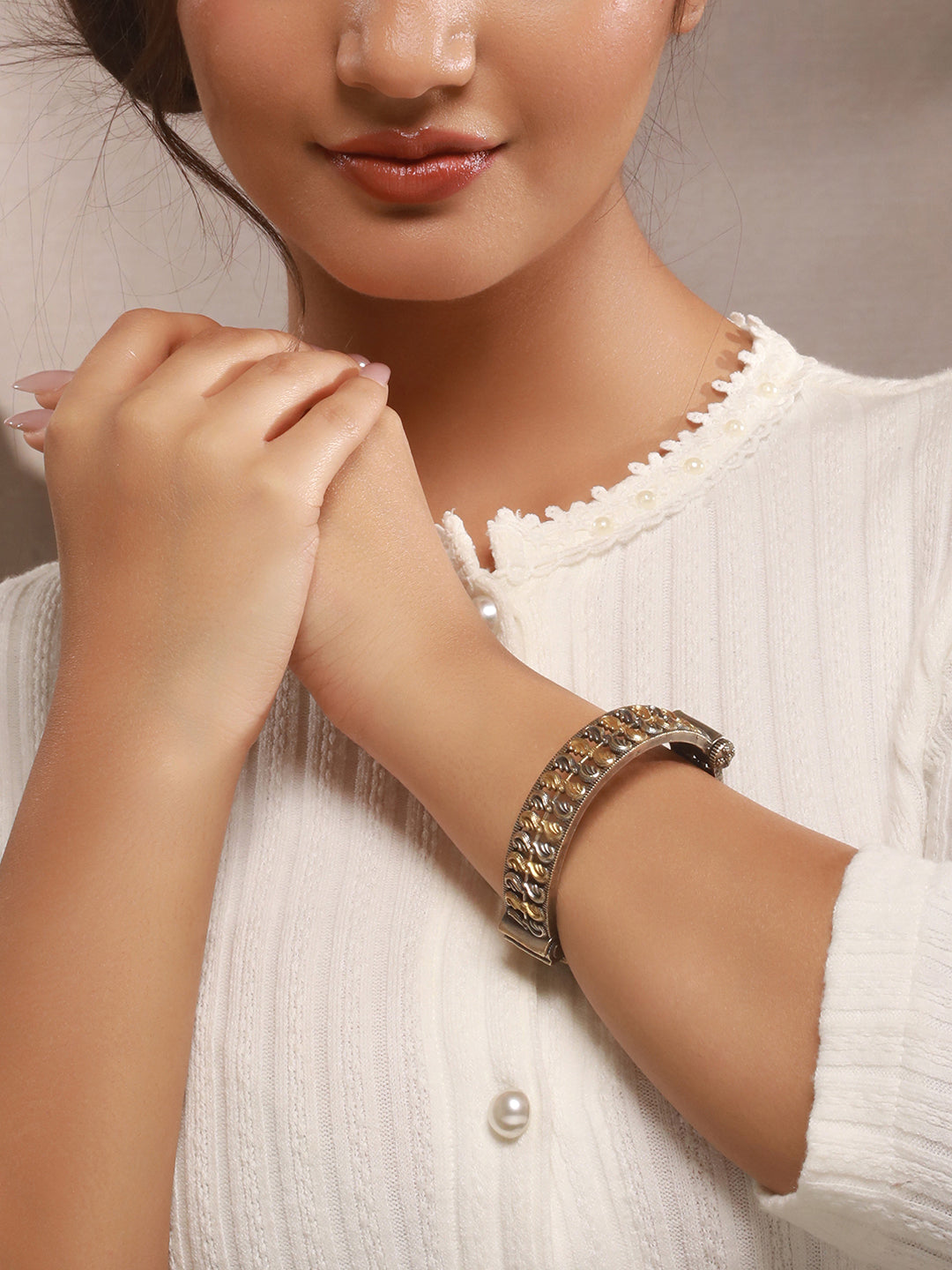 Silver Oxidised Dual Toned Filigree Openable Kada Bangle Bracelet