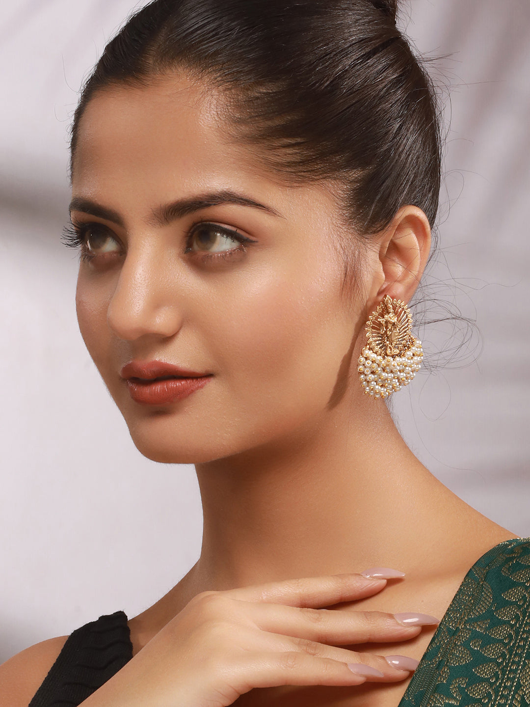 Gold Plated Perarls Beaded Shri krishna Designer large Studds earring