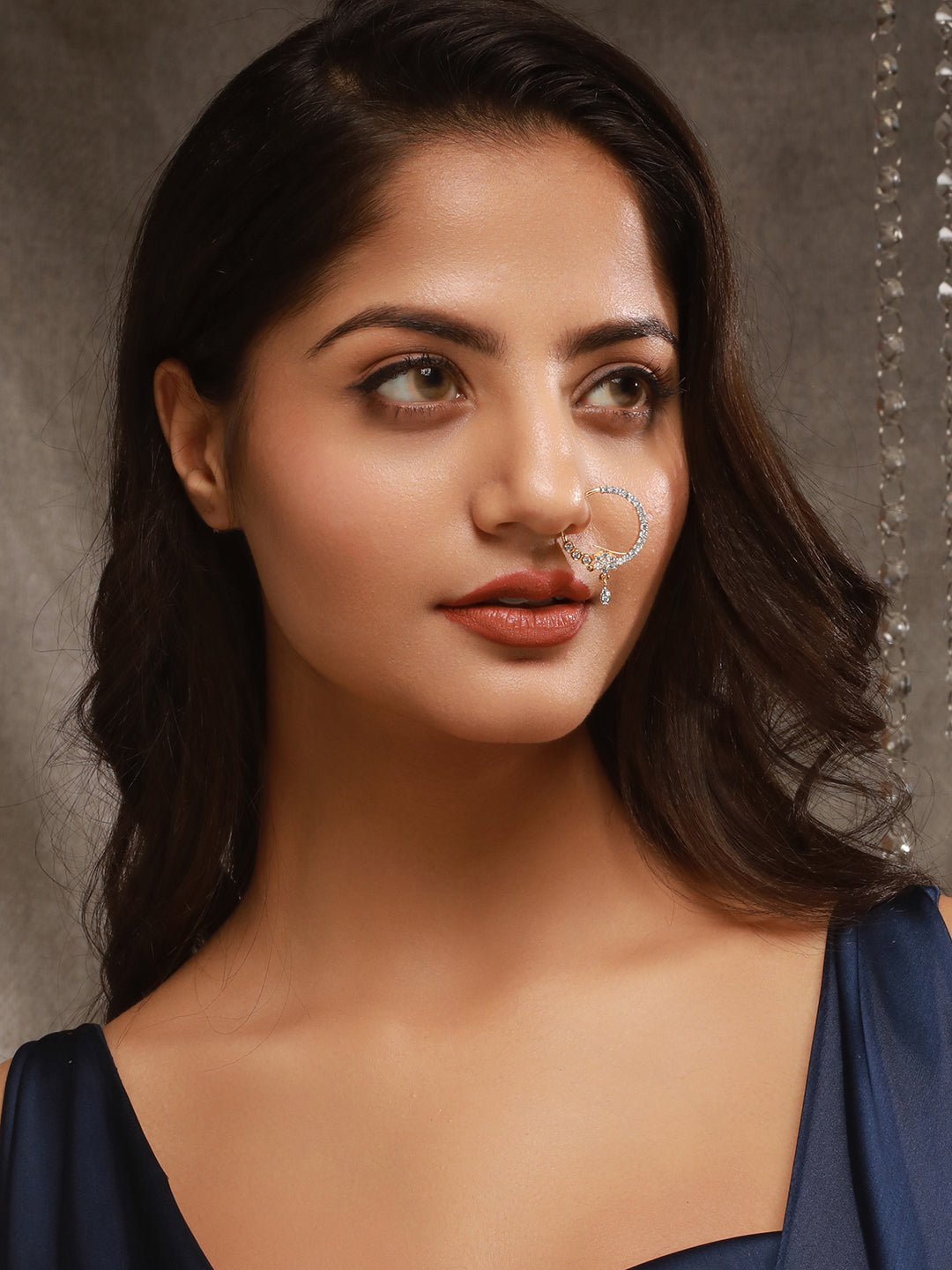 Gold Toned AD Zircon Studded Floral Designer Spring Nath