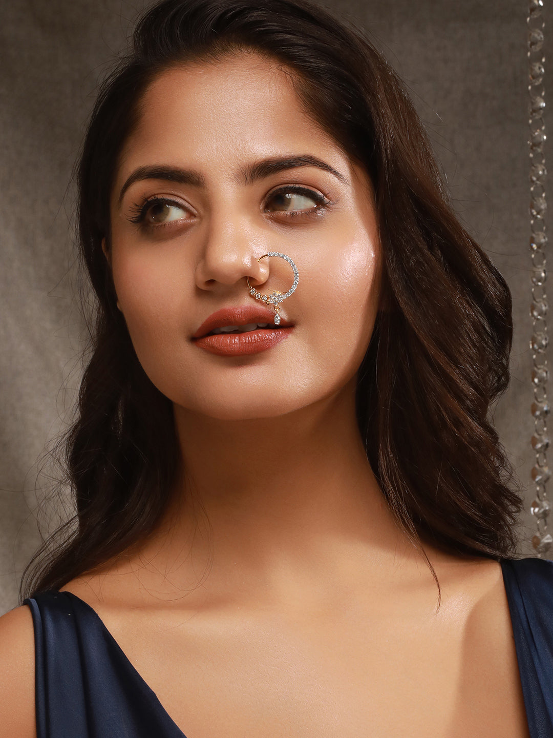 Gold Toned AD Zircon Studded Floral Designer Spring Nath