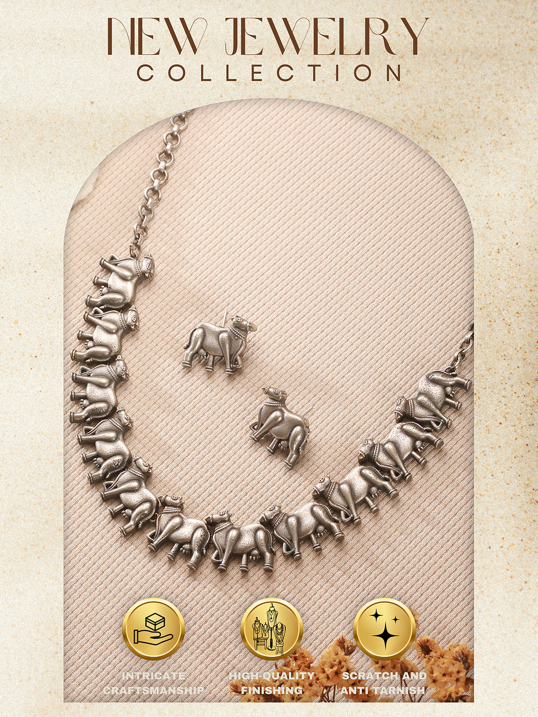 Oxidised Silver Toned Statement Tribal  Nandi Choker Jewellery Set