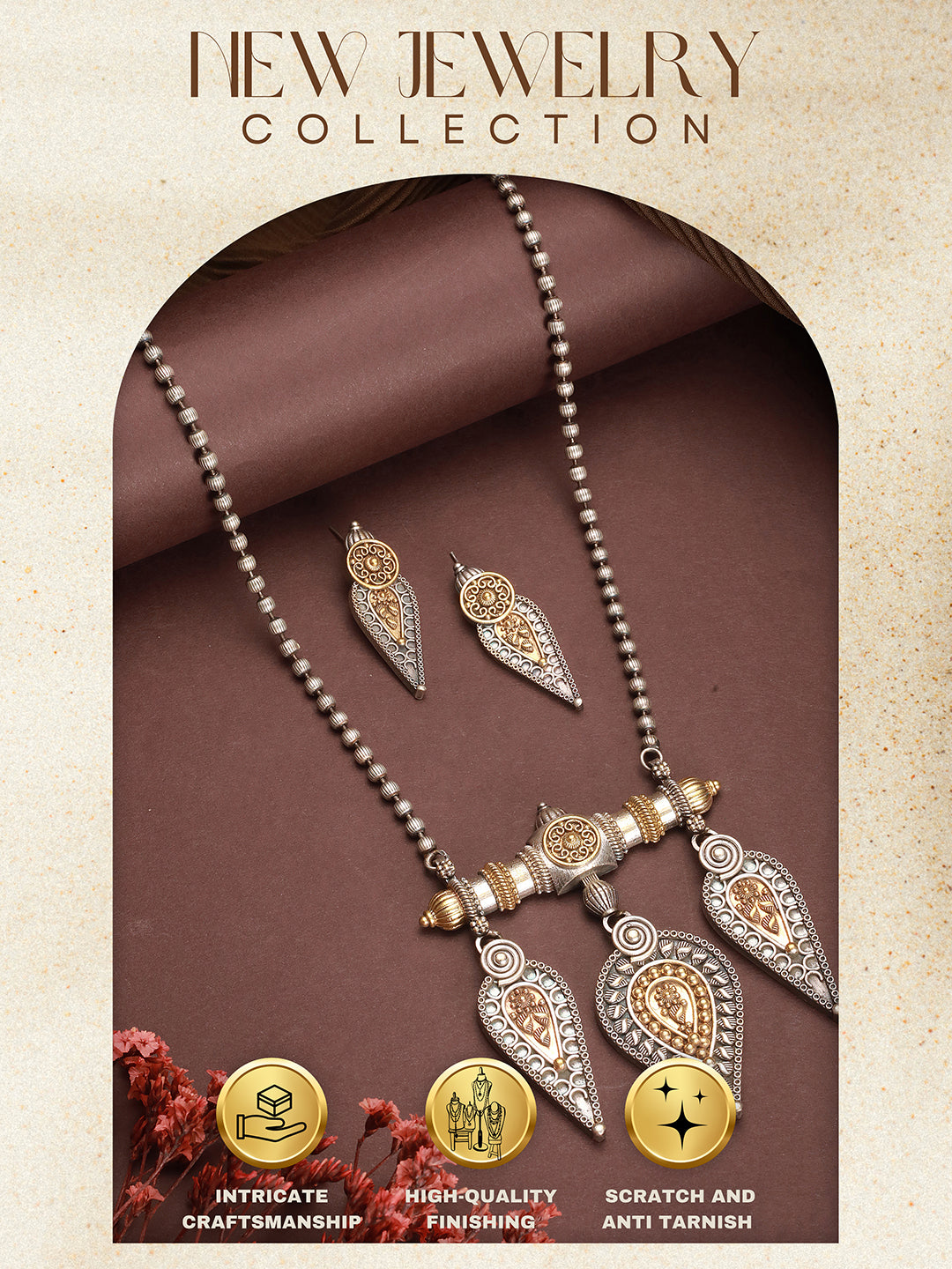 Oxidised Dual Toned Long Haram Leafy  Statement Tribal Pendant Jewellery Set