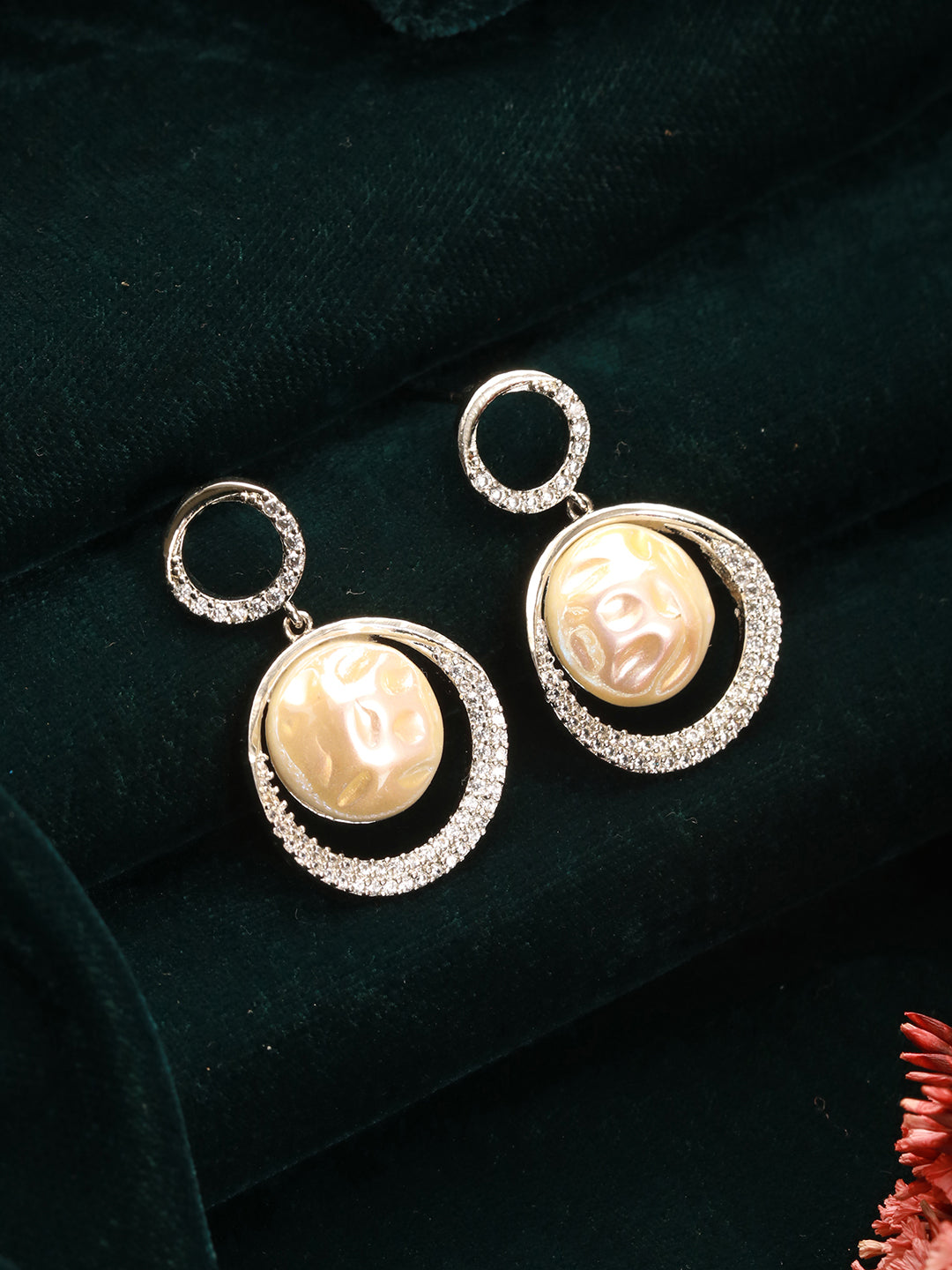 Silver Plated Quirky Pearl Drop Minimal  Orbital Earrings