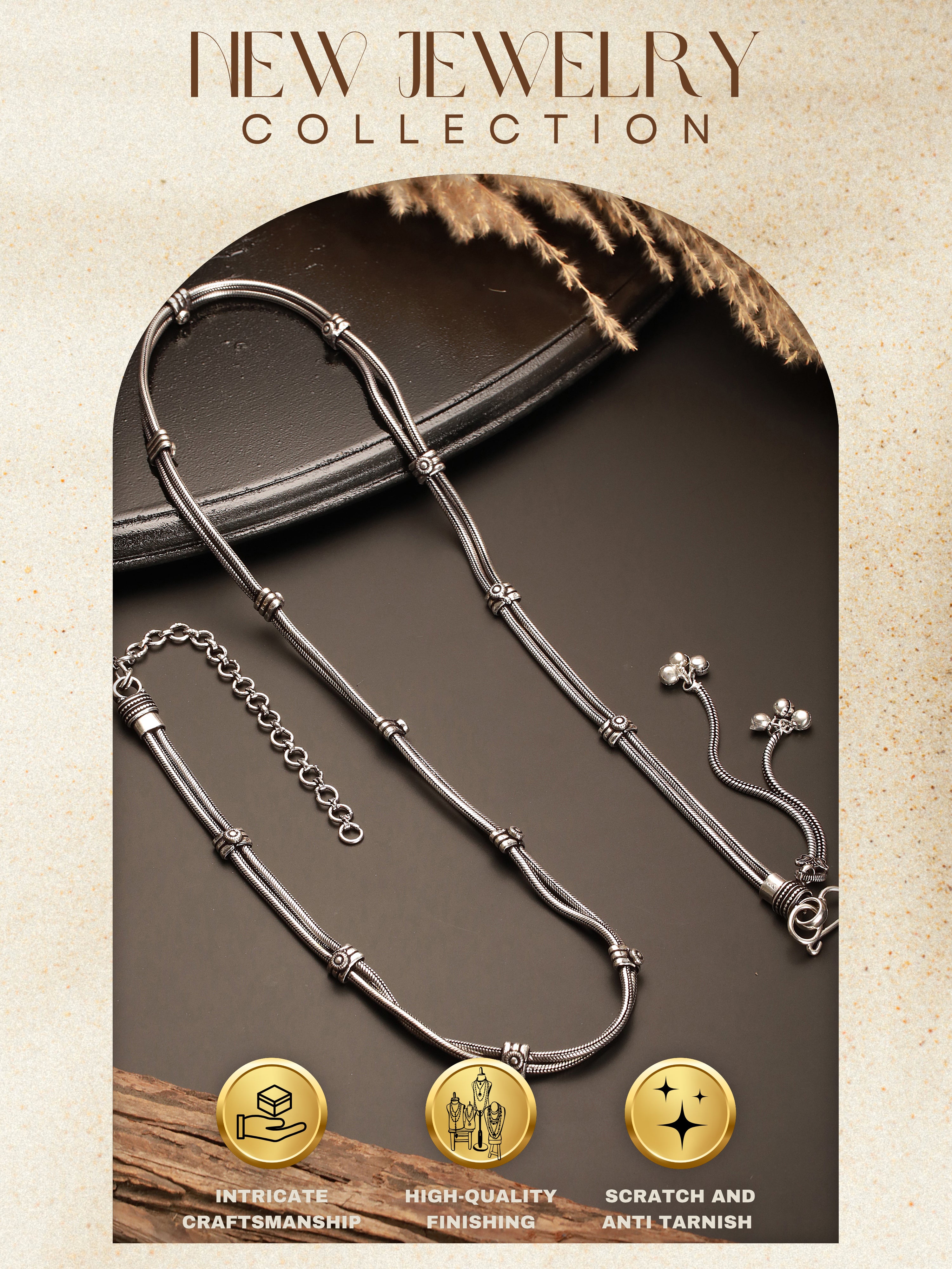 Oxidised Silver Toned   Trendy  Chain Minimal Waistchain Hipbelt Kamarbandh