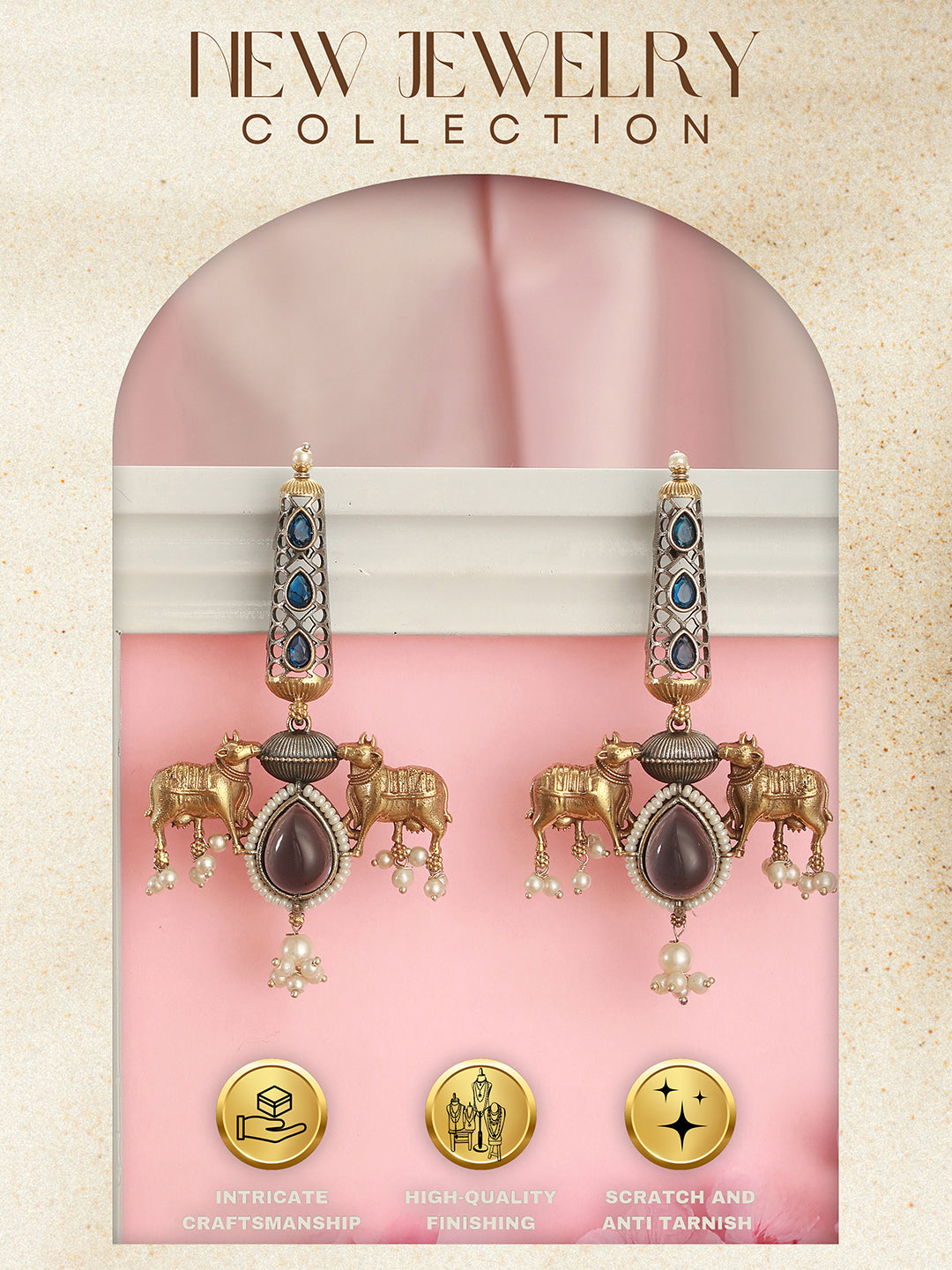 Oxidised Silver Plated Dual Plated Turquoise Blue Pearl Beaded Bull Motif  Contemporary Dangle  Earrings