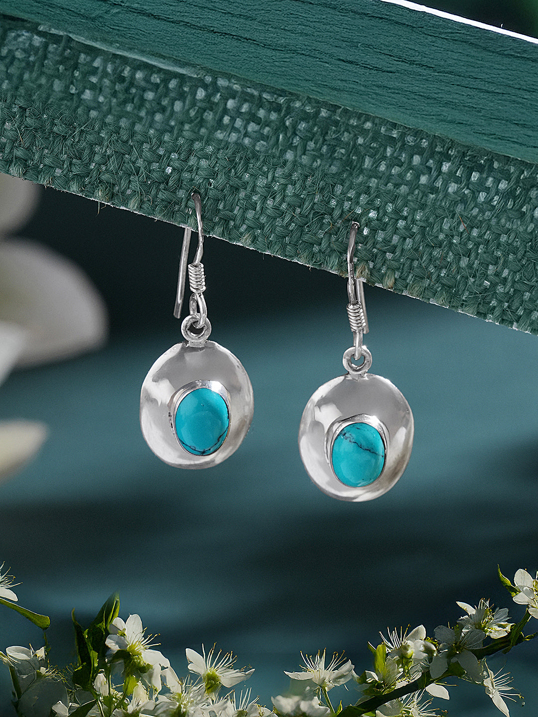 92.5 Sterling Silver Turquoise Stone Drop Earrings