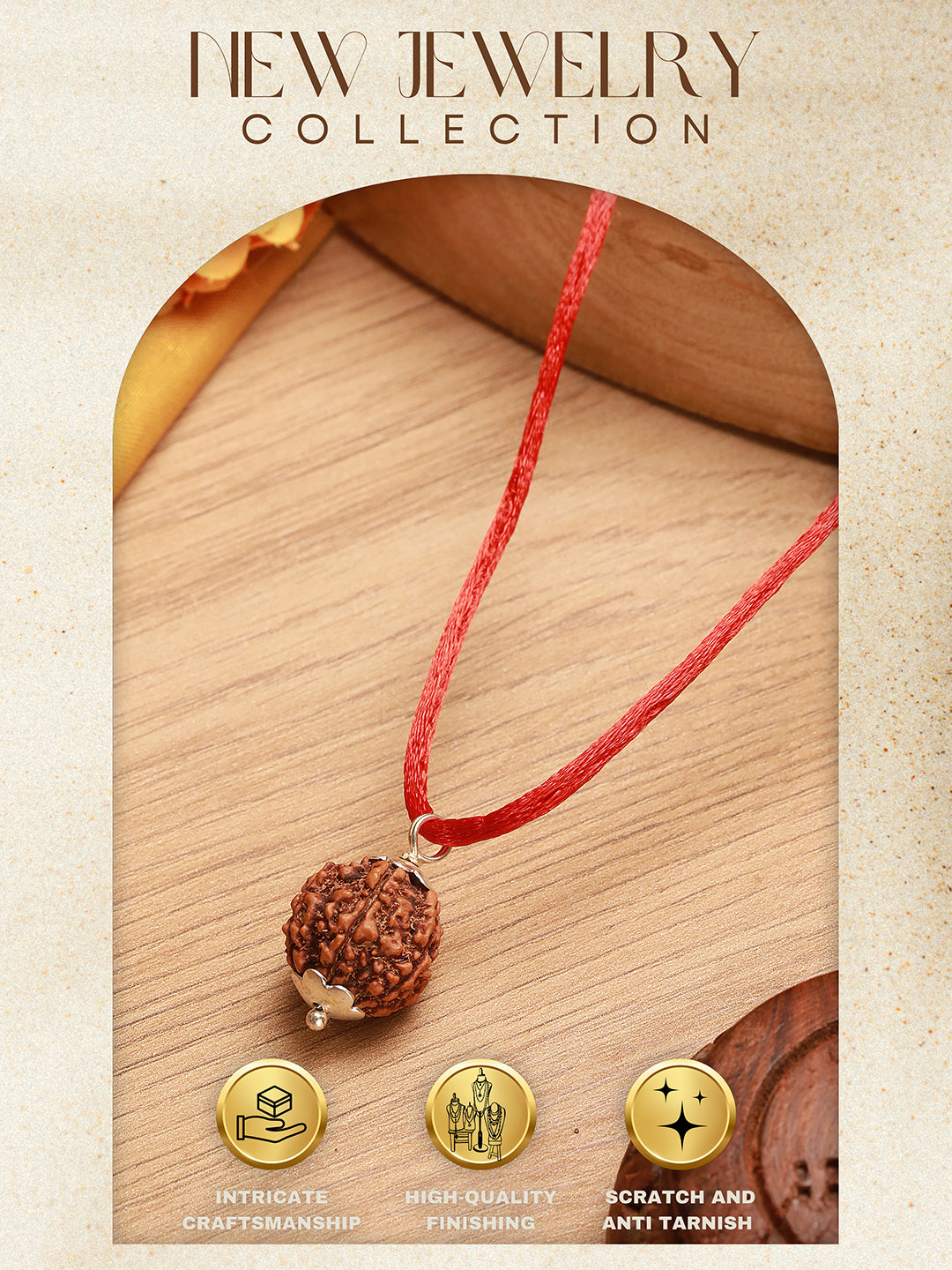 Natural 6 Mukhi Faces Rudraksh With Certificate  In Red Thread Pendant Necklace & Chain
