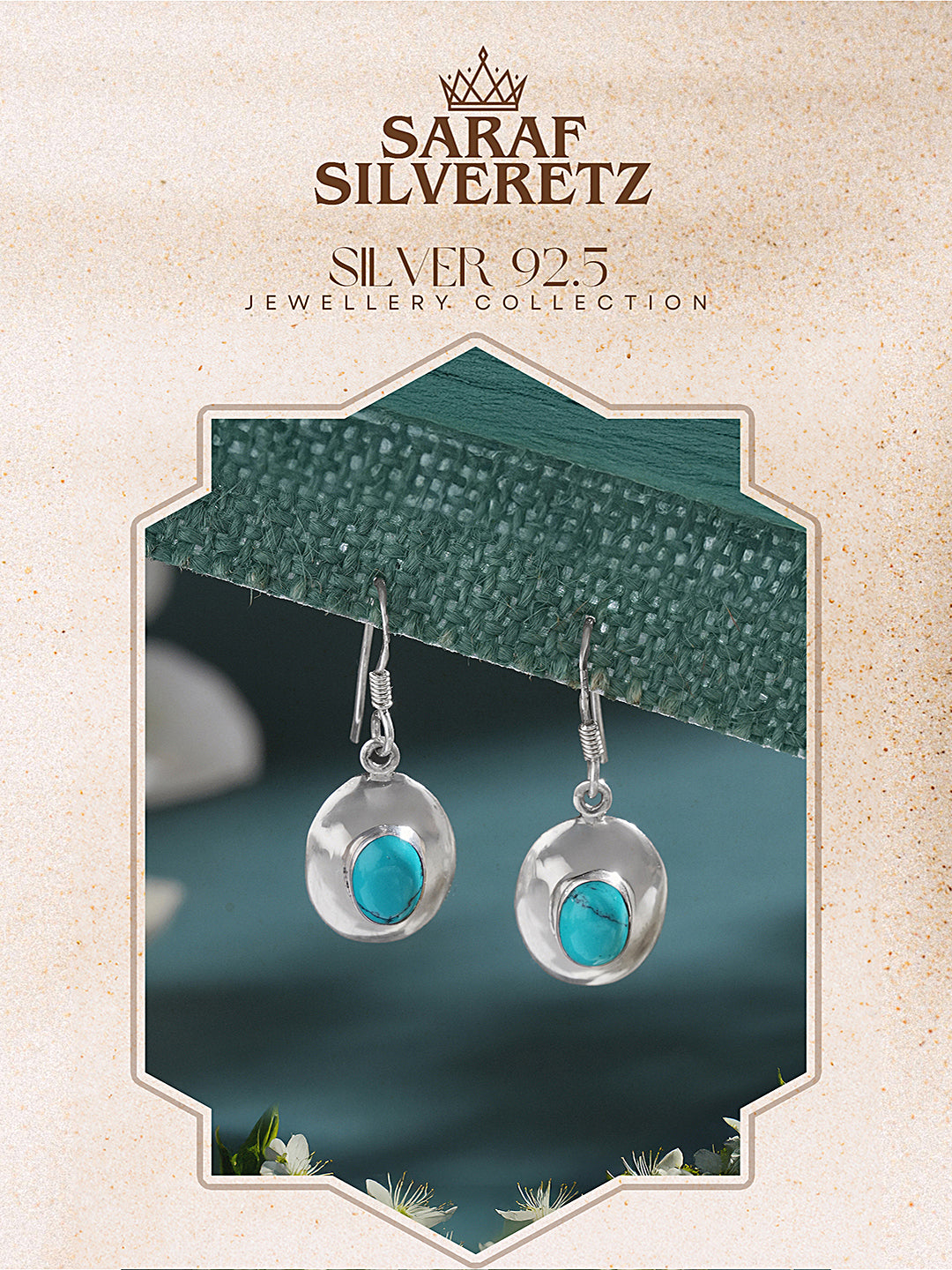 92.5 Sterling Silver Turquoise Stone Drop Earrings