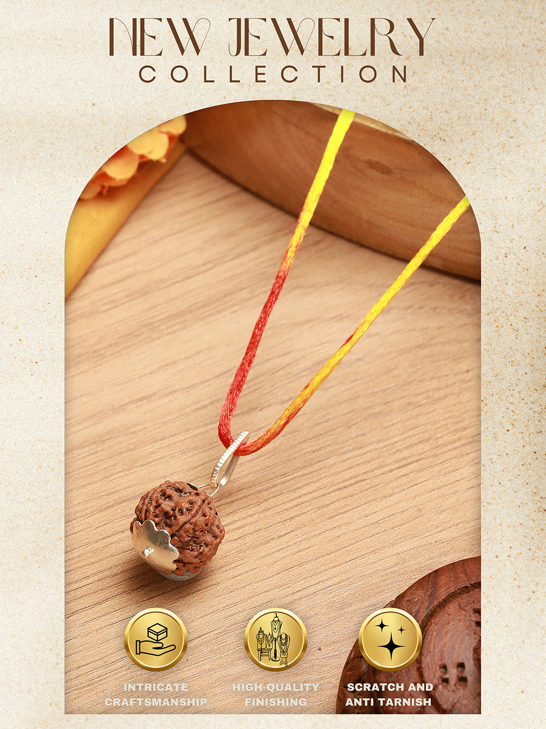 Natural 5 Mukhi Faces Rudraksh With Certificate  In Red Thread Pendant Necklace & Chain