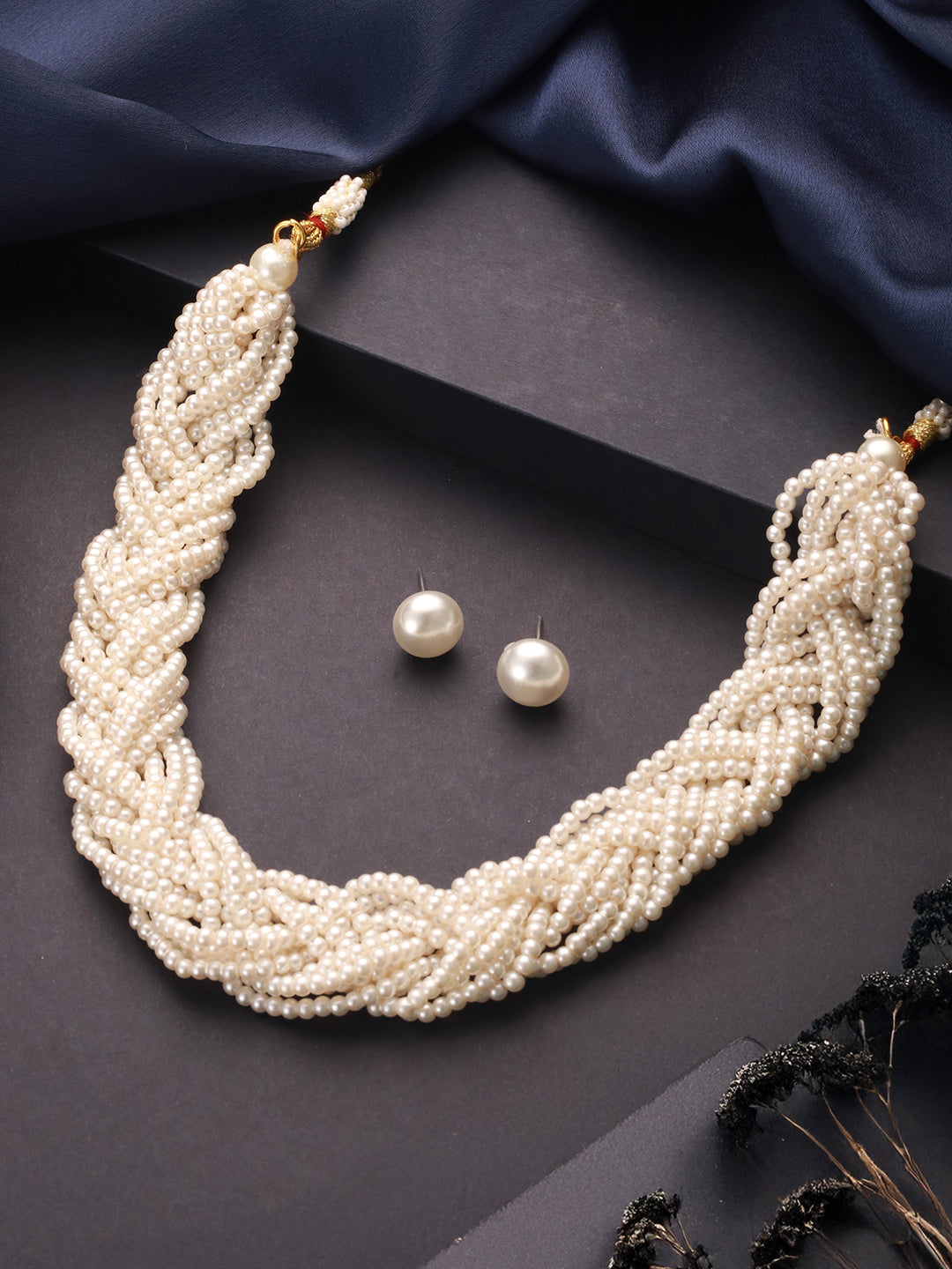 Multi Layered Pearls Braided Choker Jewelry Set