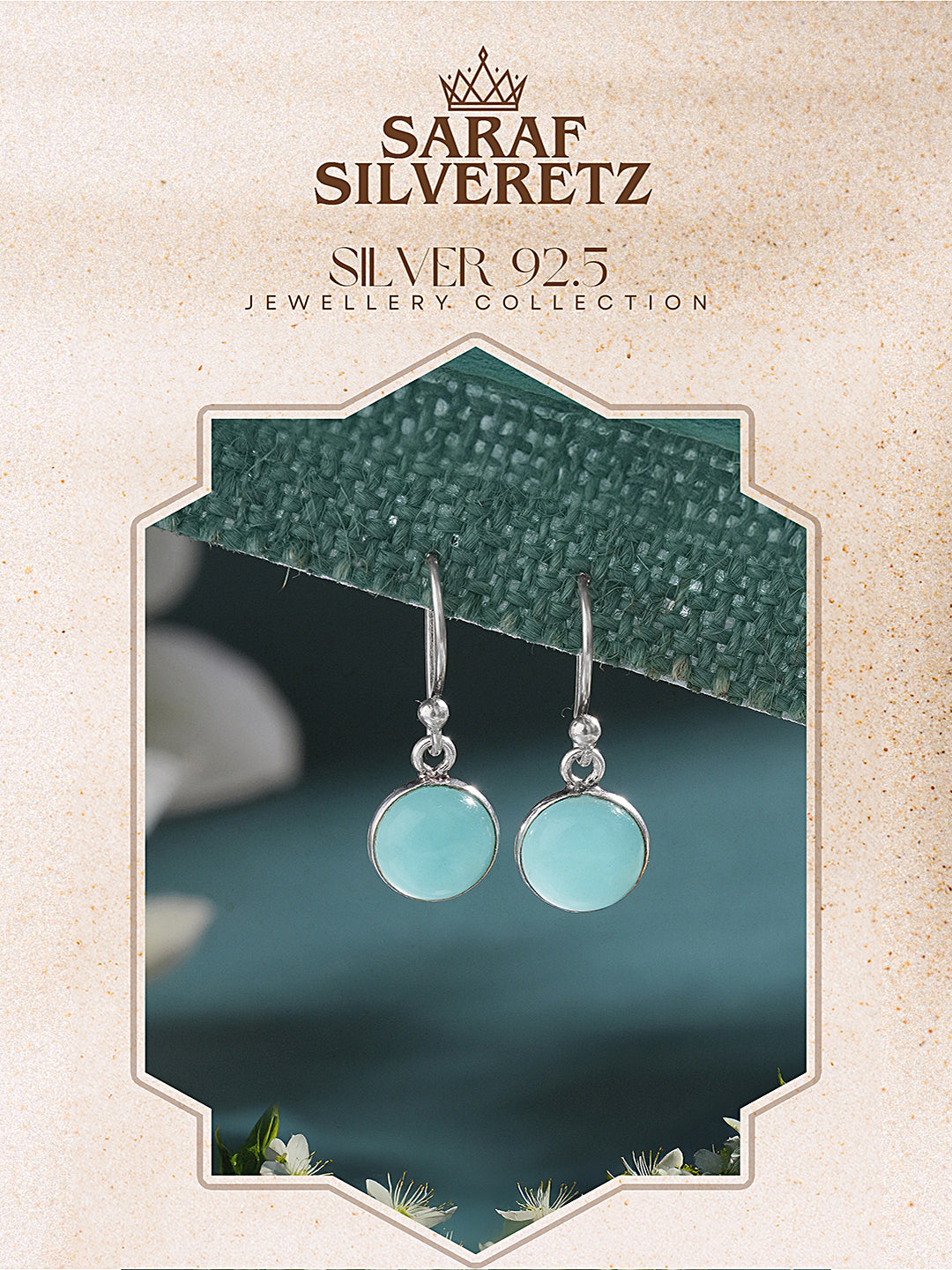 925 Sterling Silver  Mint Green Aqua Stone Studded Minimal Handcrafted Drop Earrings