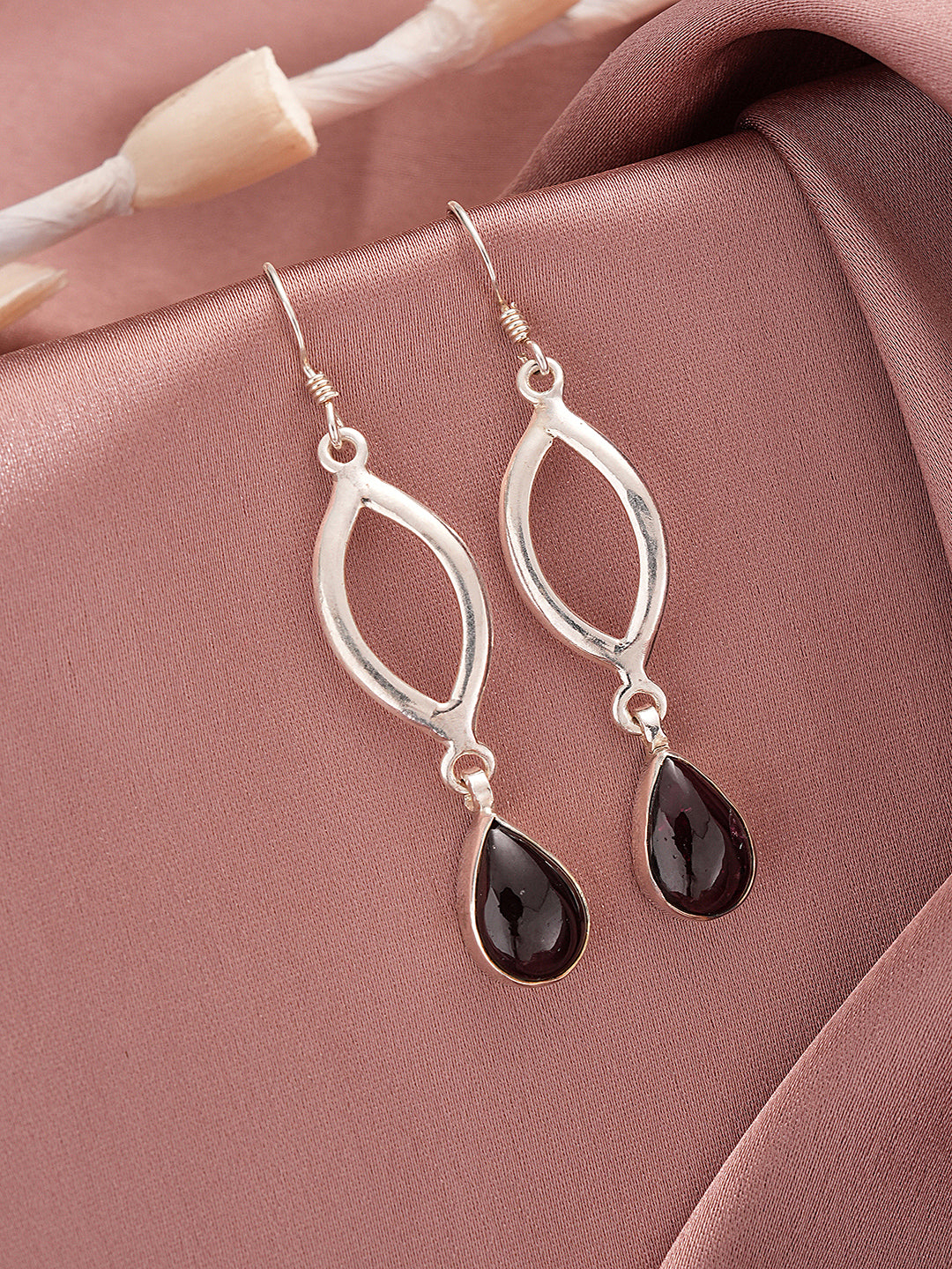 925 Sterling Silver Garnet Gemstone Studded Halo Drop Minimal Dangler Earrings