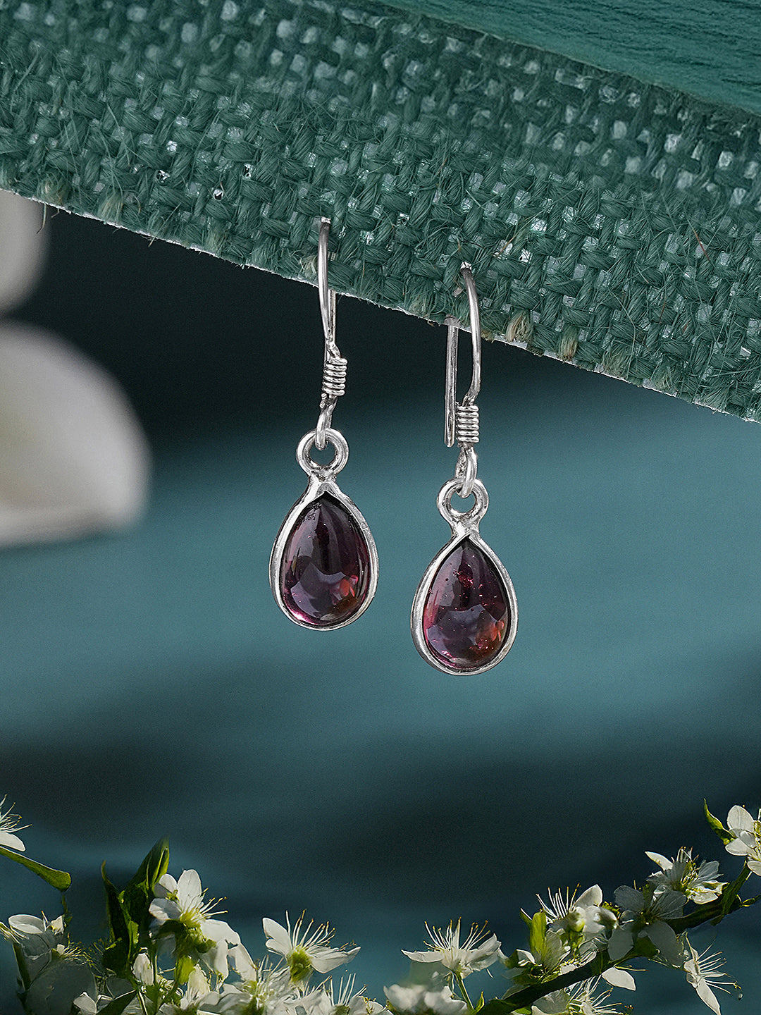 925 Sterling Silver Red Original Garnet Gemstone Studded Elegant Handcrafted  Minimal Charm Earrings