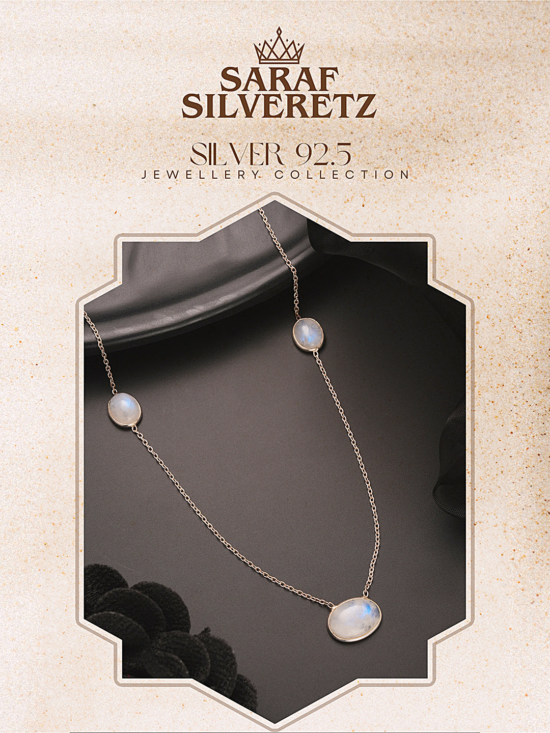 925 Sterling Silver White Moonstone  Gemstone Studded Minimal Boho Necklace & Chain