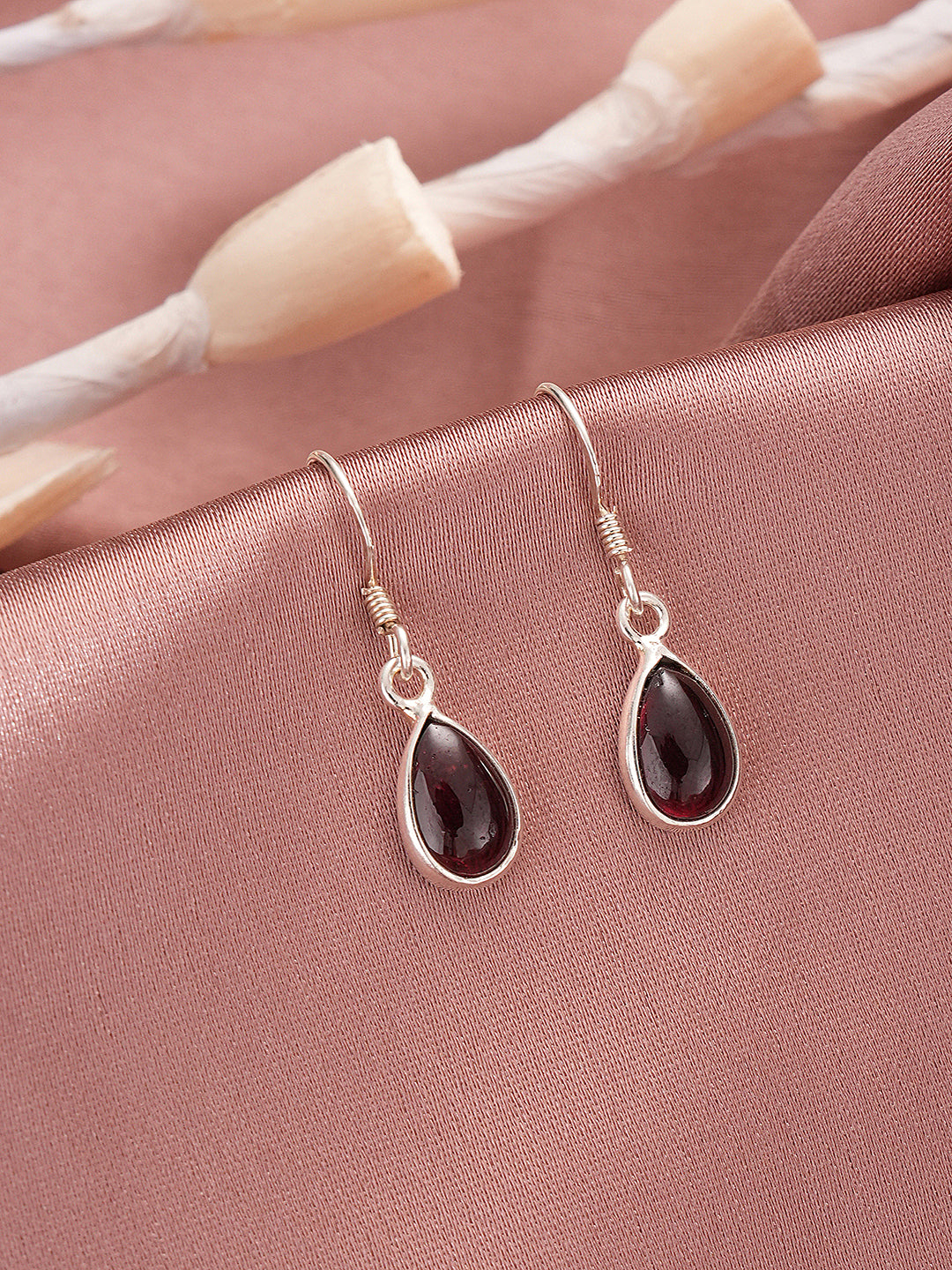 925 Sterling Silver Red Original Garnet Gemstone Studded Elegant Handcrafted  Minimal Charm Earrings