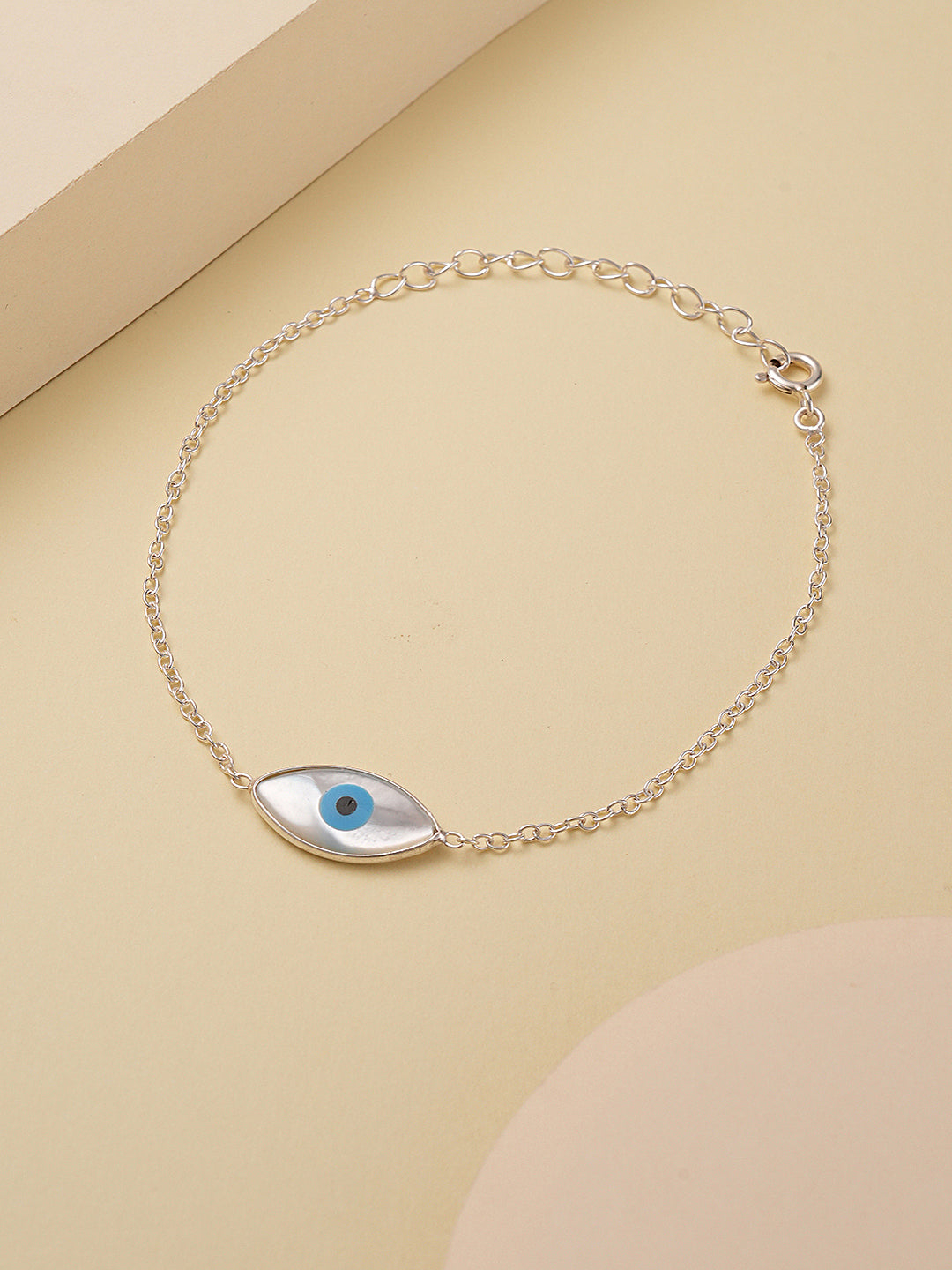 925 Silver Evil Eye Blue Minimal Adjustable Chain Charm Bracelet