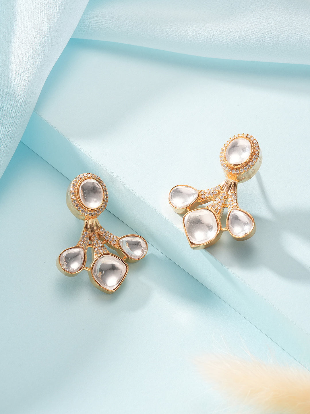 Gold Plated Uncut Polki Mossanite Minimal Floral Studds Earrings