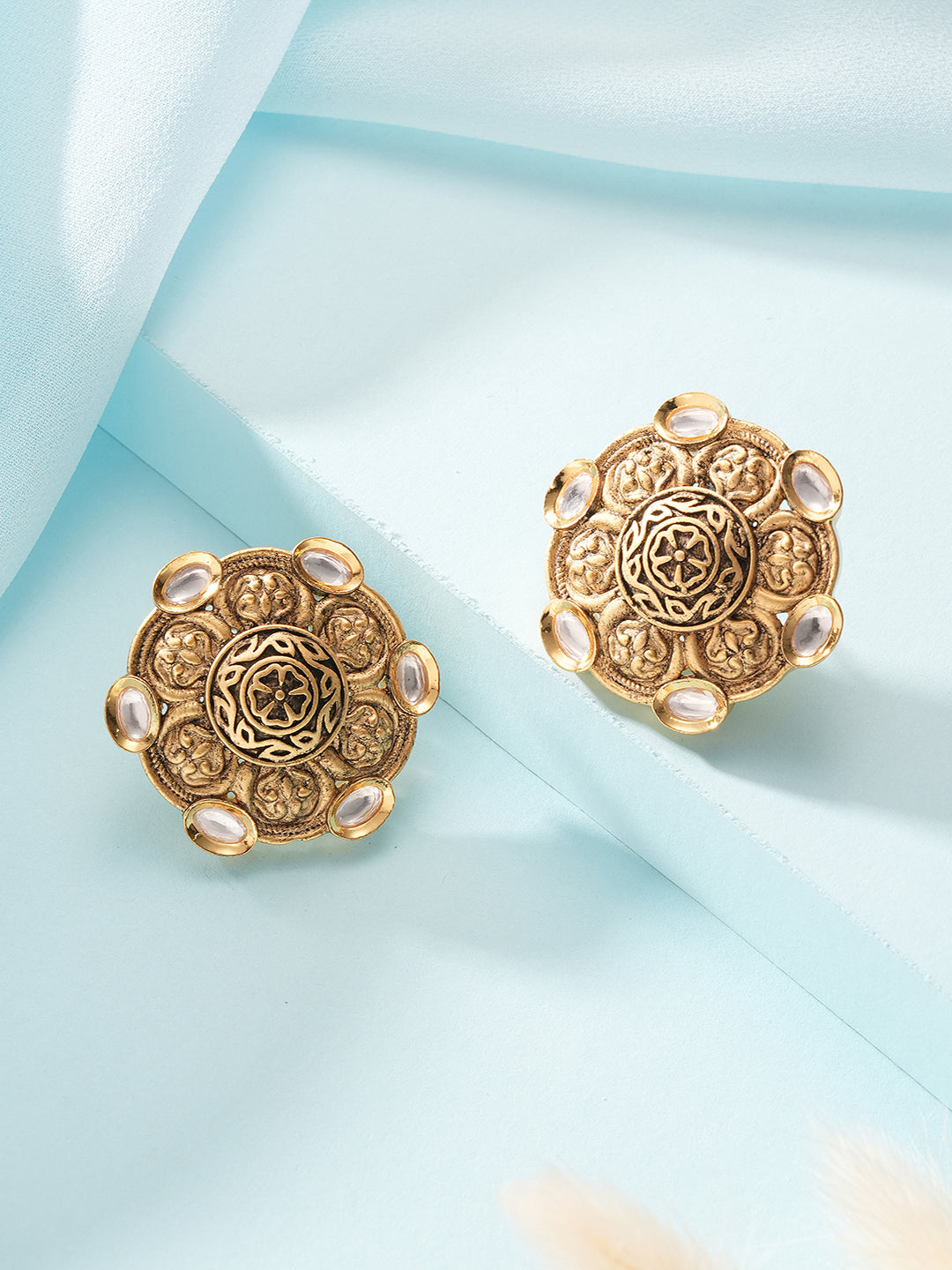 Antique Gold Plated Kundan Studded Filigree Intricate Studds earrings