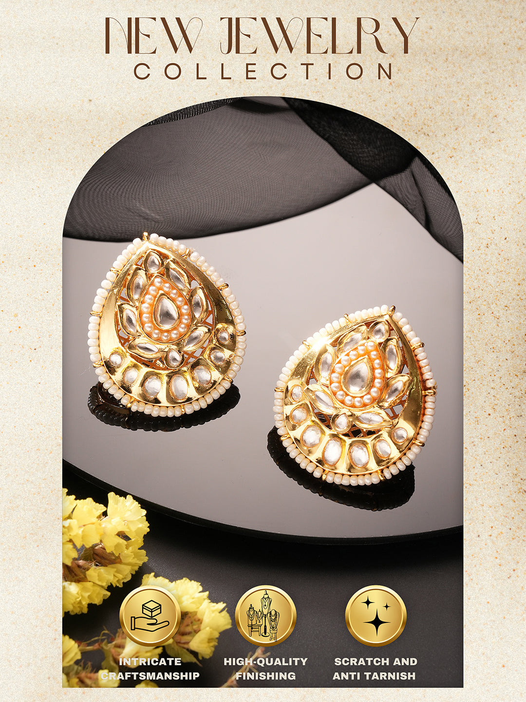 Gold Plated Kundan Studded Designer Pearl Beaded Designer  Studds Earrings