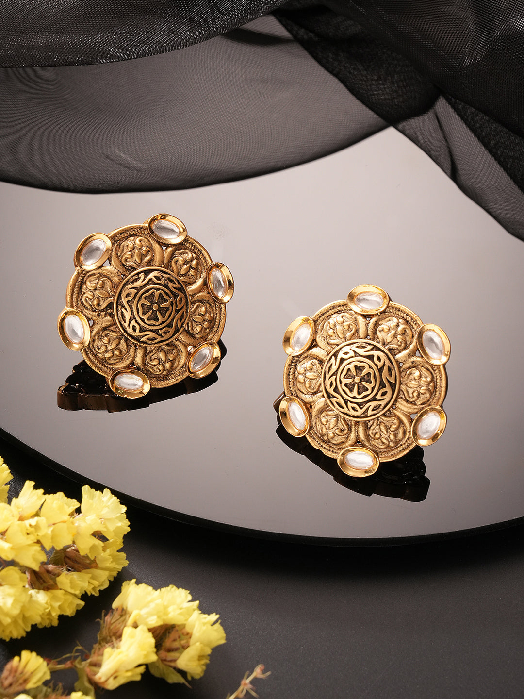 Antique Gold Plated Kundan Studded Filigree Intricate Studds earrings