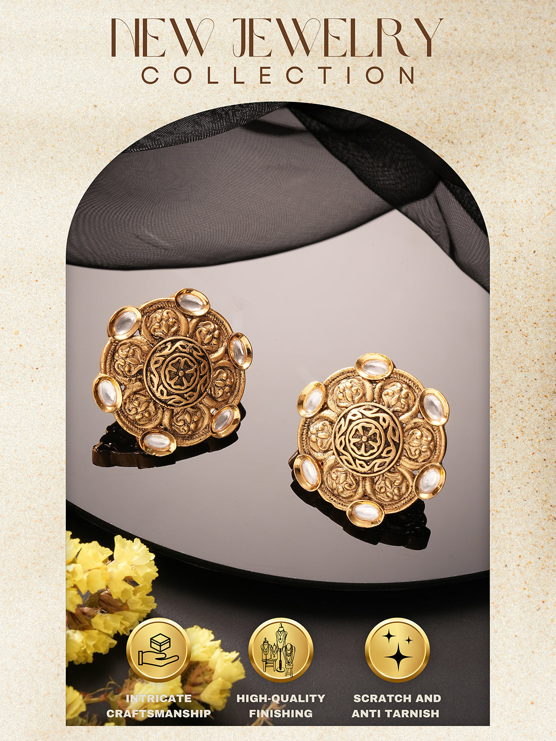 Antique Gold Plated Kundan Studded Filigree Intricate Studds earrings