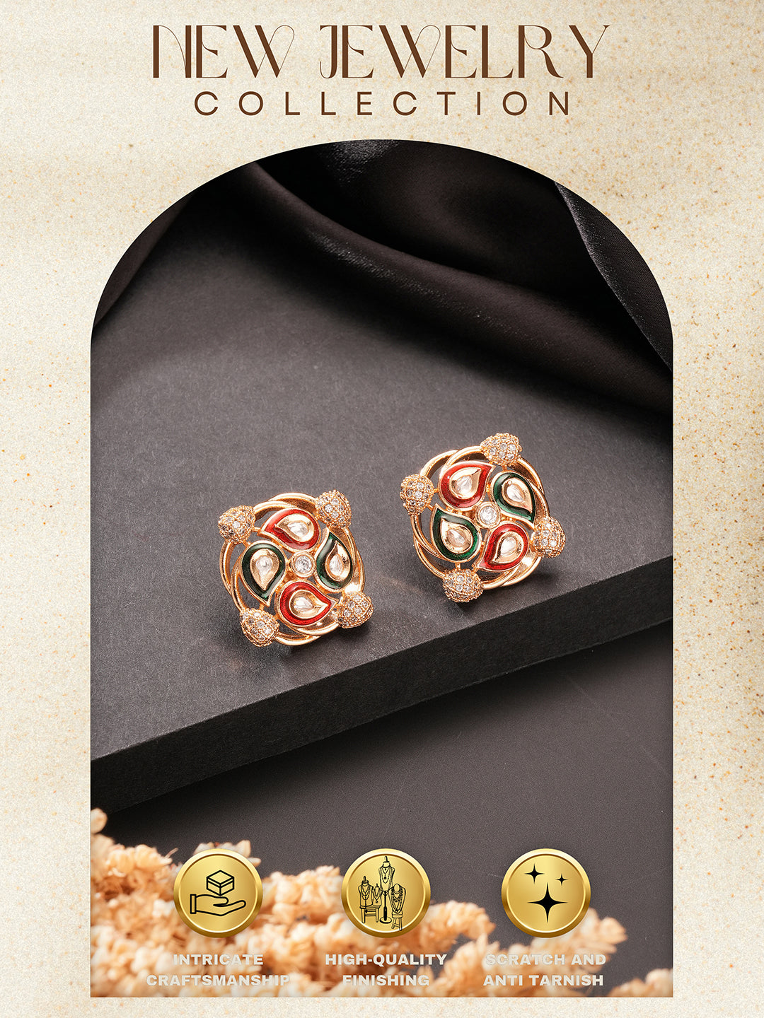 Gold Plated Uncut Moissanite Kundan Studded Mango Design Minimal  Studds Earrings