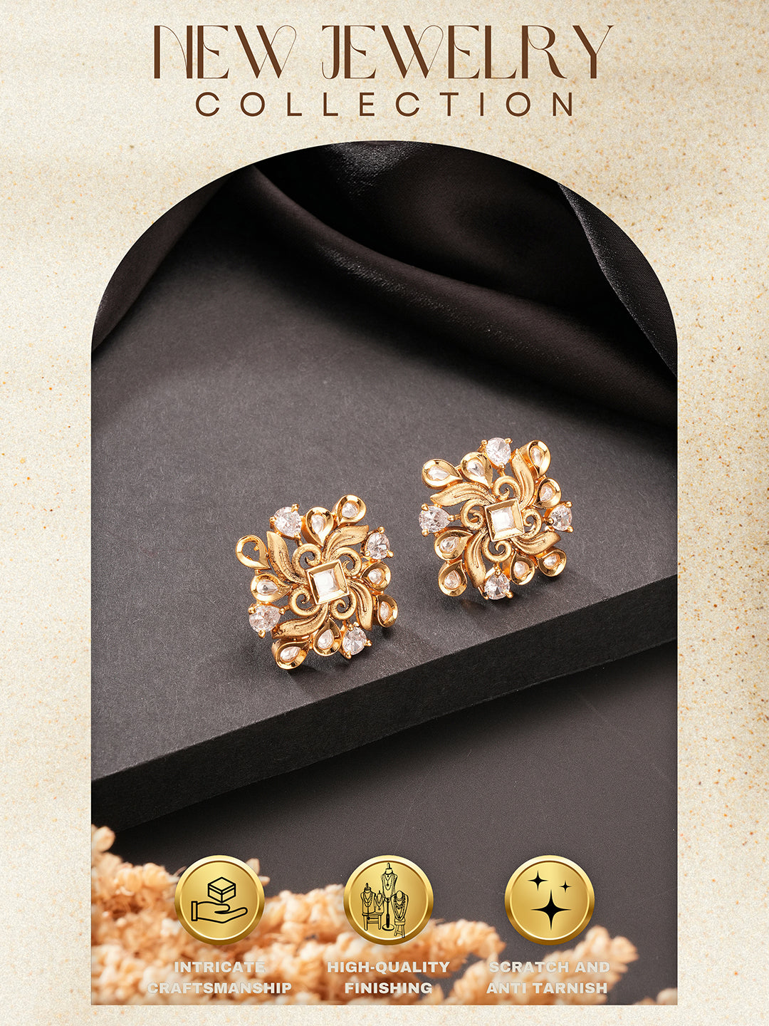 Gold Plated Kundan Studded Floral Designer Dailywear Studds Earrings