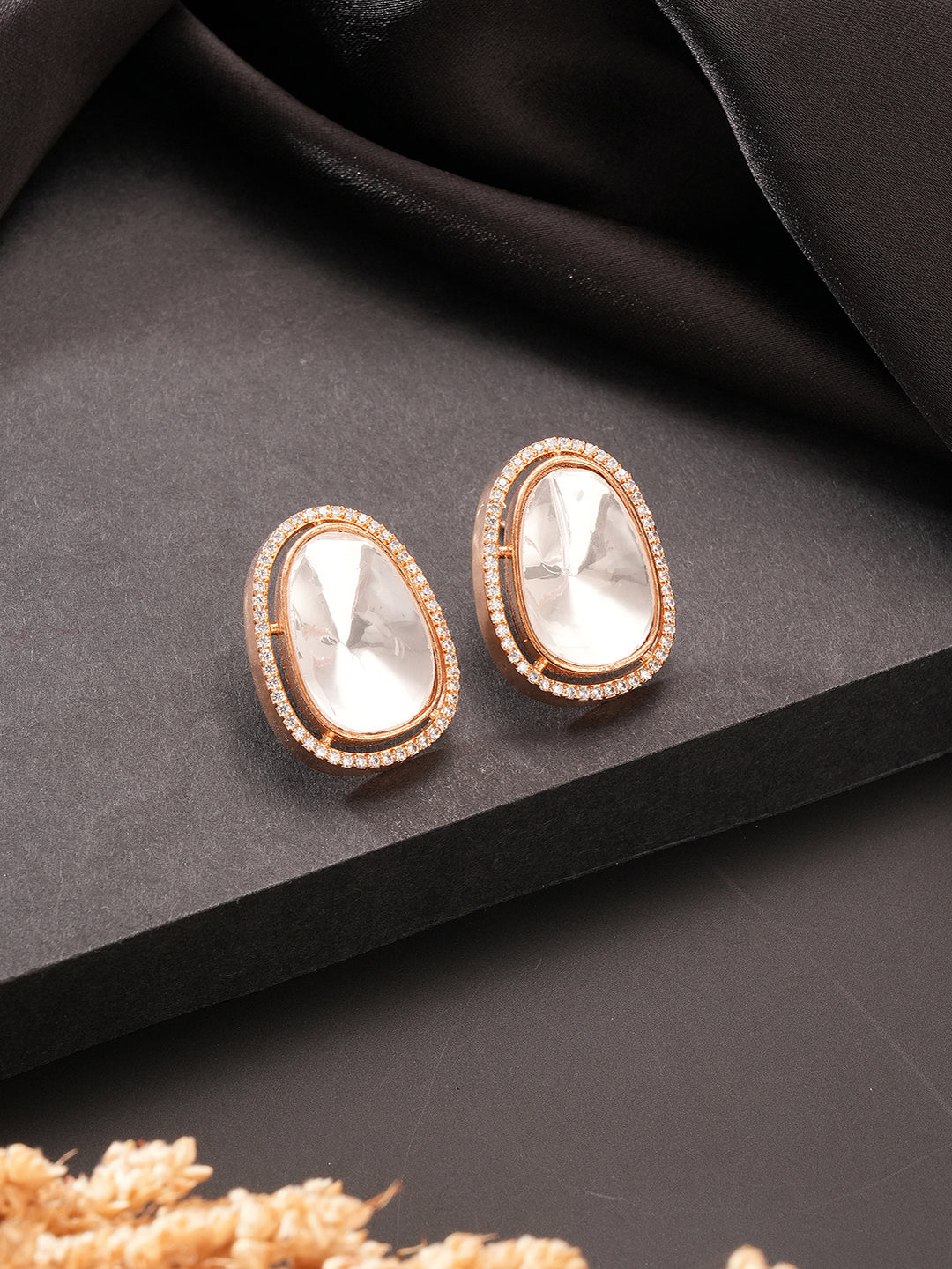 Gold Plated Real Kundan Moissanite Studded Minimal Western Studs Earrings