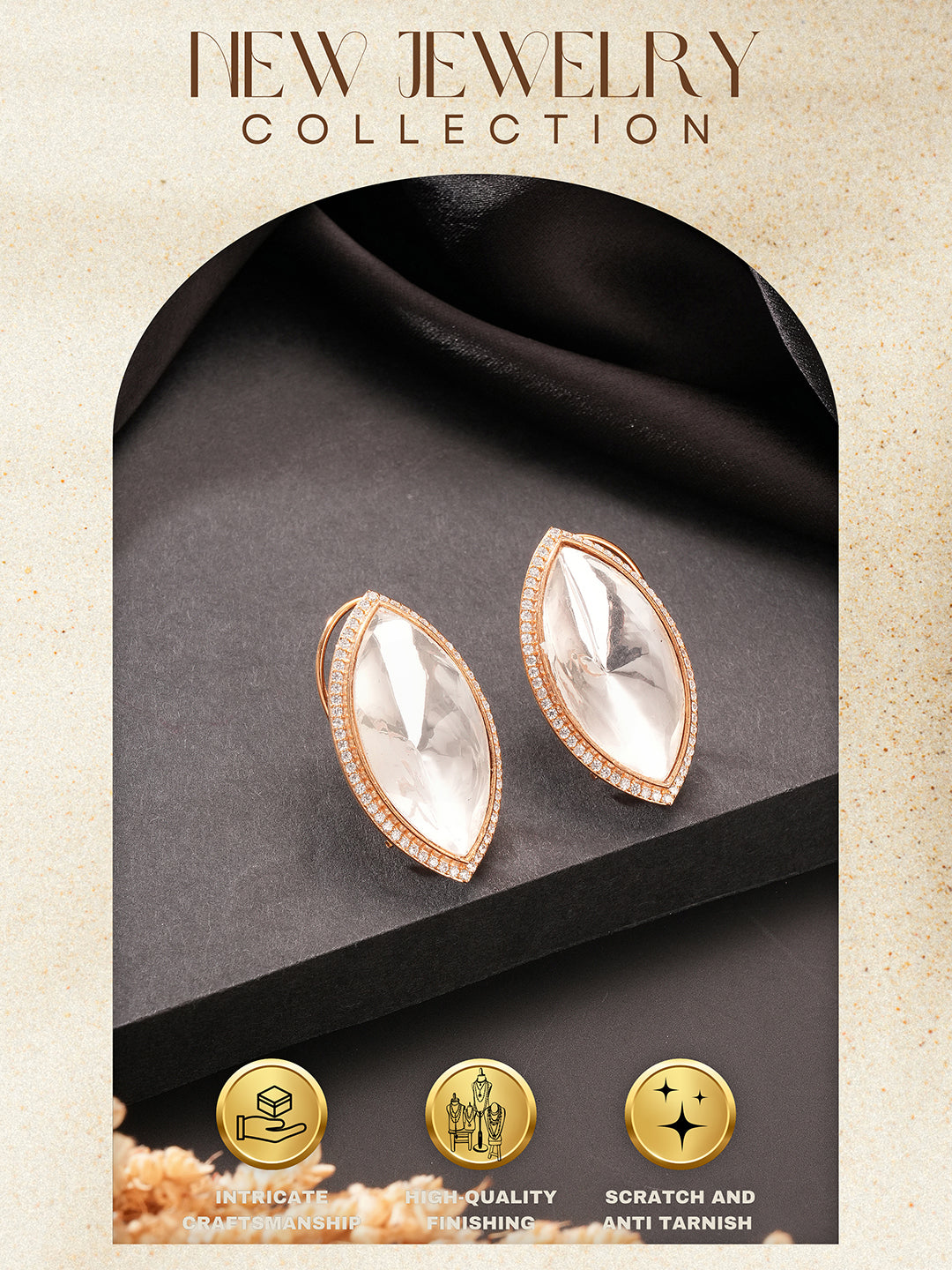 Gold Plated Uncut Polki Mossanite Minimal Studds Earrings