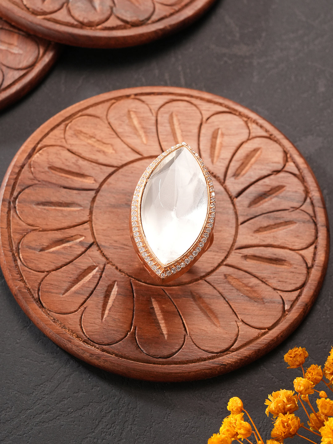 Gold Plated Uncut Mossanite Kundan Studded Bridal Adjustable Finger Ring