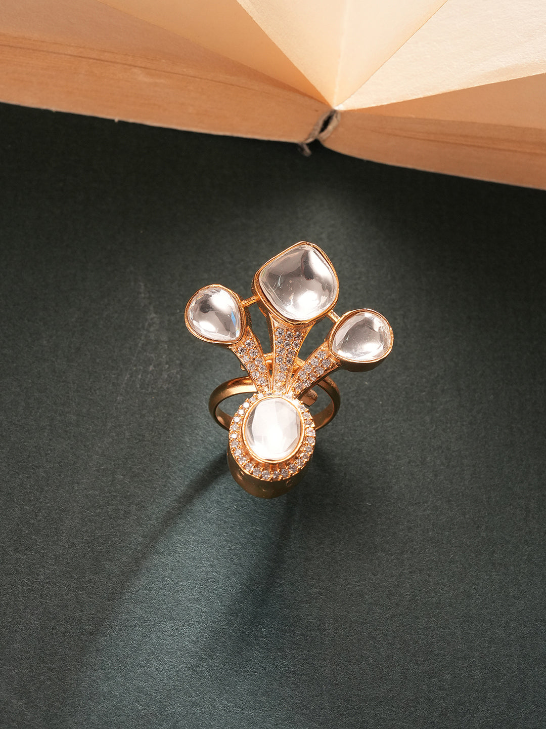 Antique Gold Plated Kundan Studded  Intricate Solitaire Finger Rings