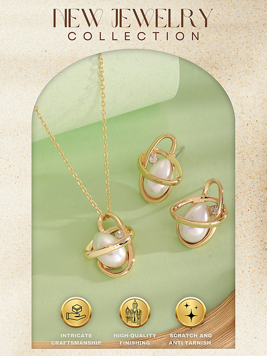 Elegant Pearl Pendant with Modern Gold-Tone Design