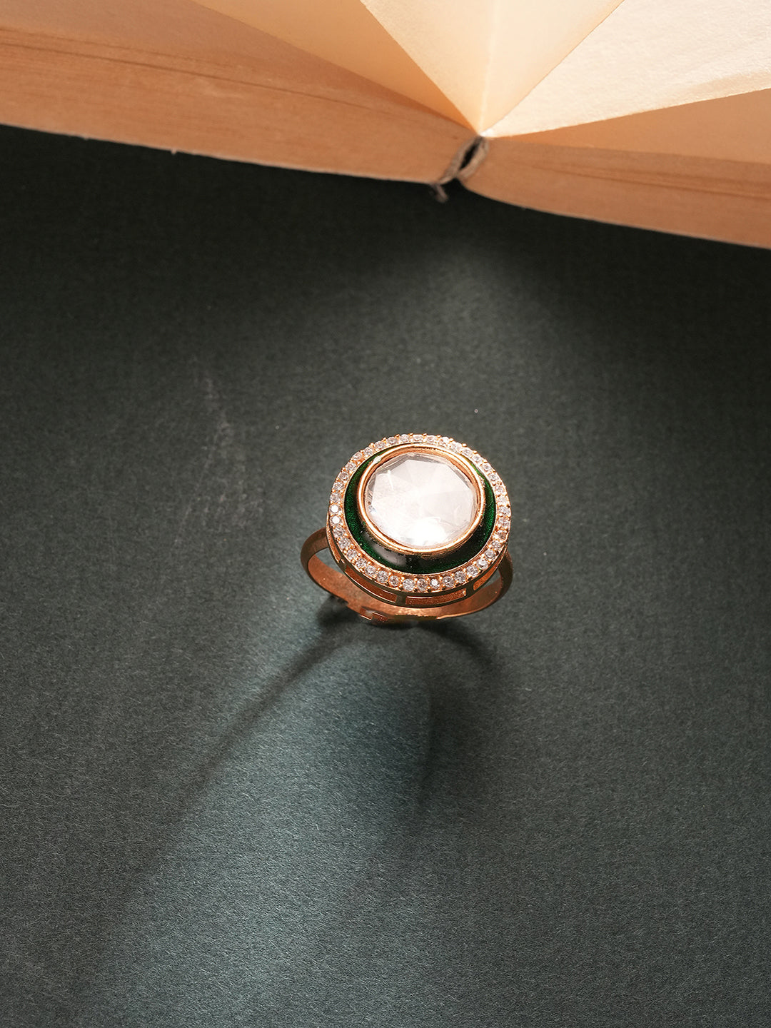 Gold Plated Incut Kundan Mossanite Studded Minimal Bridal Adjustable Handcrafted Finger Rings