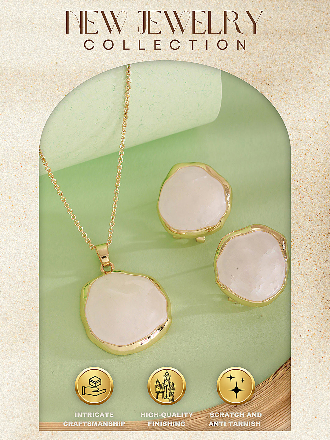 Elegant White Stone Pendant Necklace & Earrings Set
