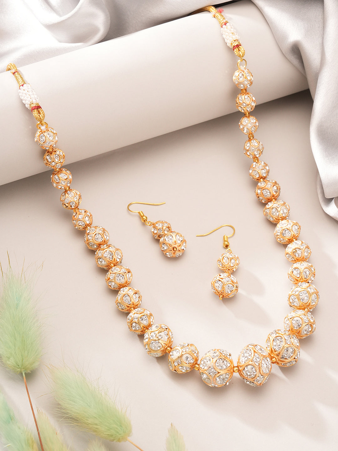 Gold Plated AD Zircon Studded Beads Maala Jewellery Set