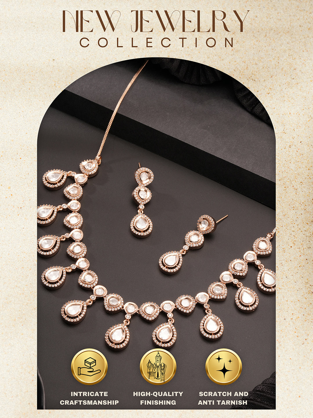 Gold Plated Kundan Polki Studded Designer  Bridesmaid Minimal Necklace Jewellery Set
