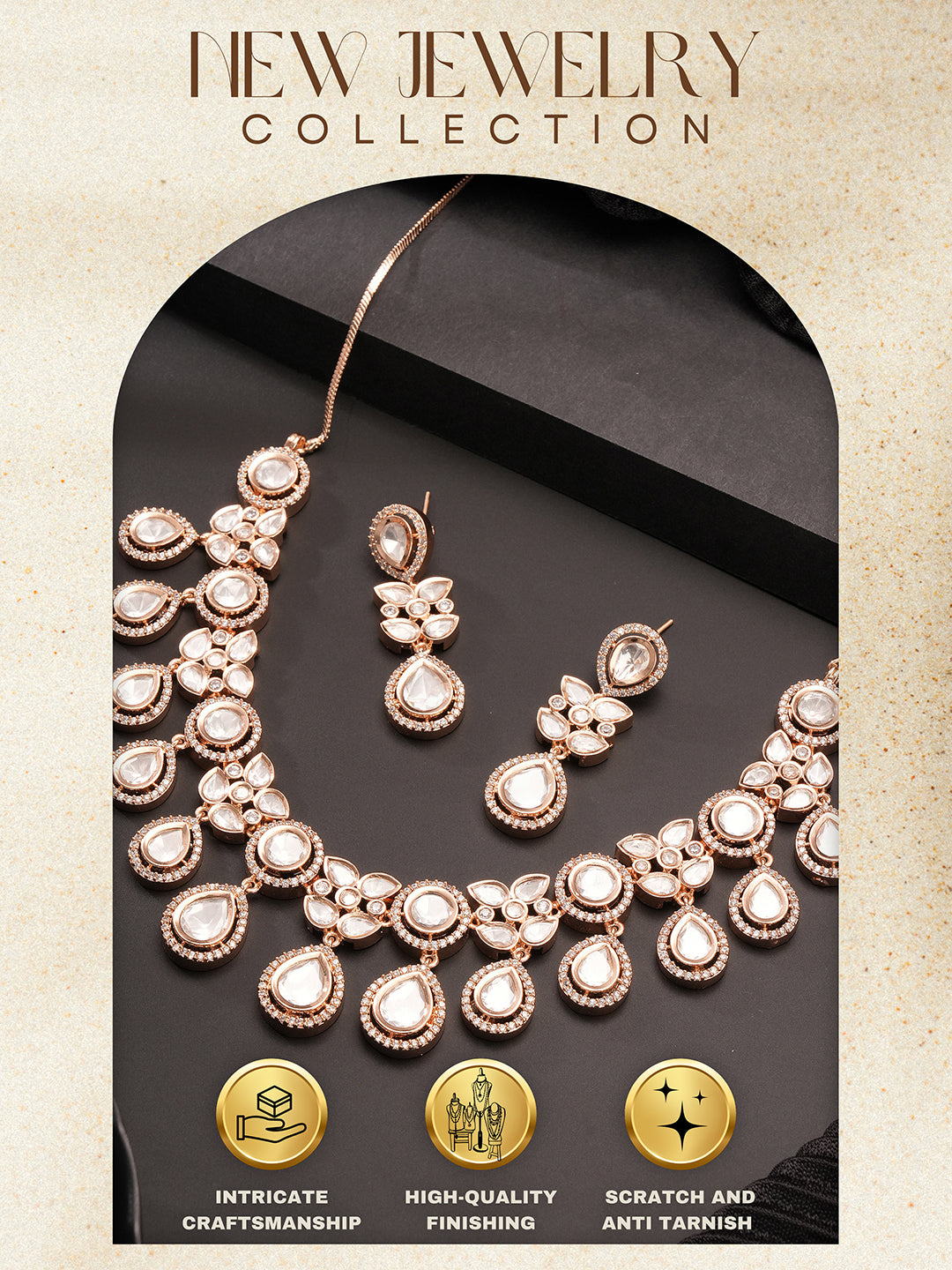 Gold Plated Polki Kundan Studded Bridal Floral Necklace Jewellery Set