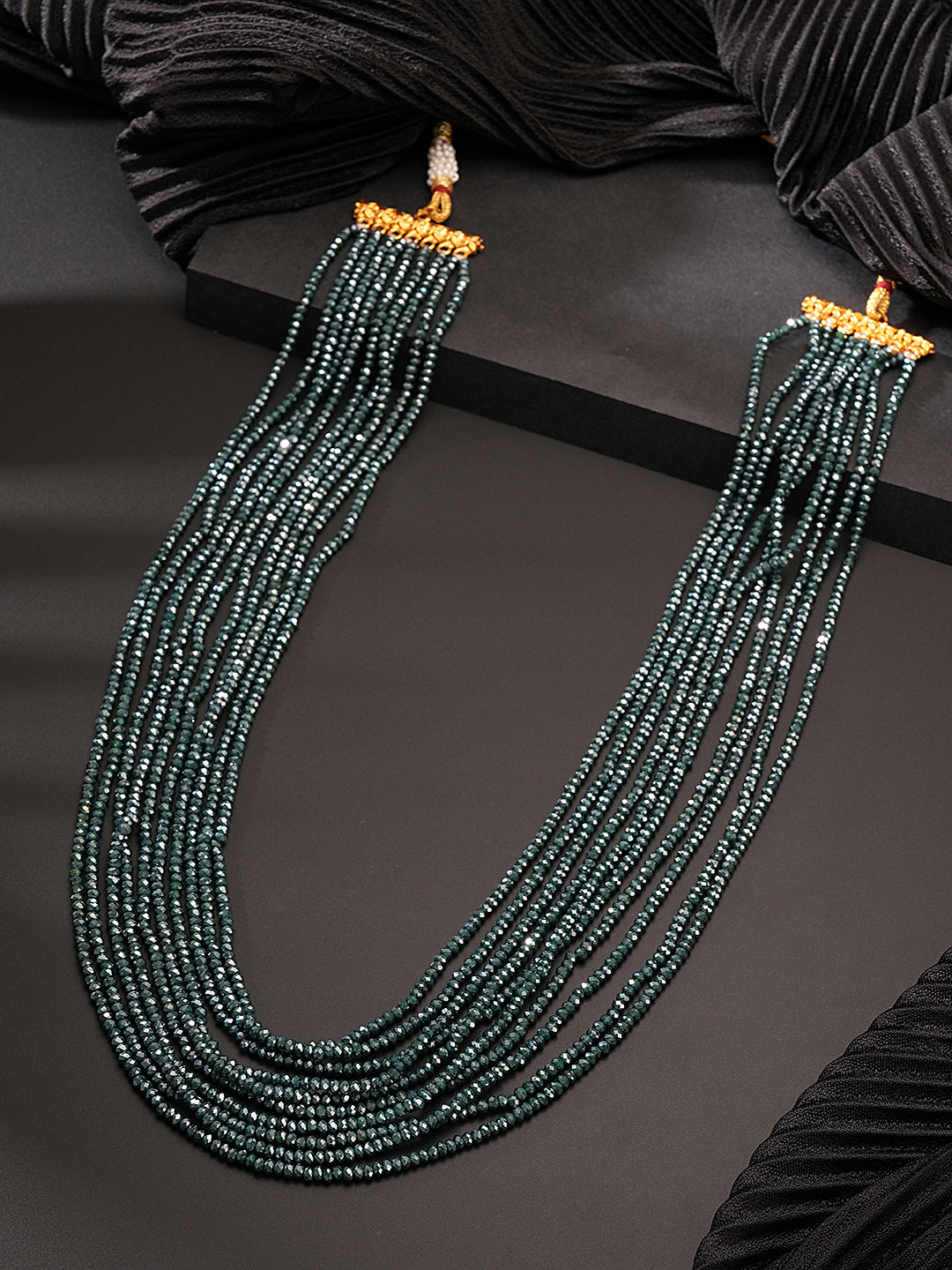 Multi-Layered Emerald Green Beaded Necklace with Gold Finish Jewellery for Women