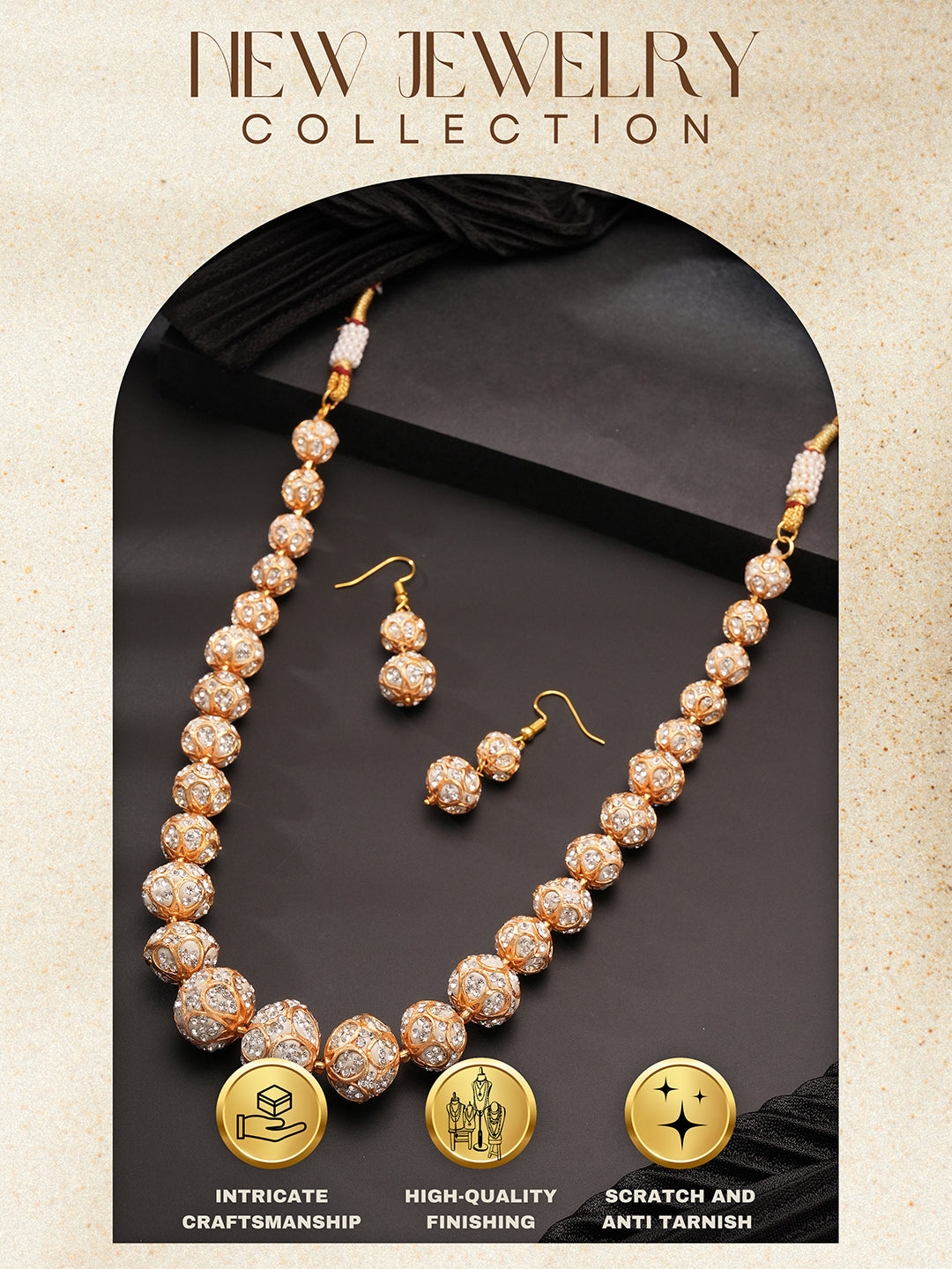 Gold Plated AD Zircon Studded Beads Maala Jewellery Set