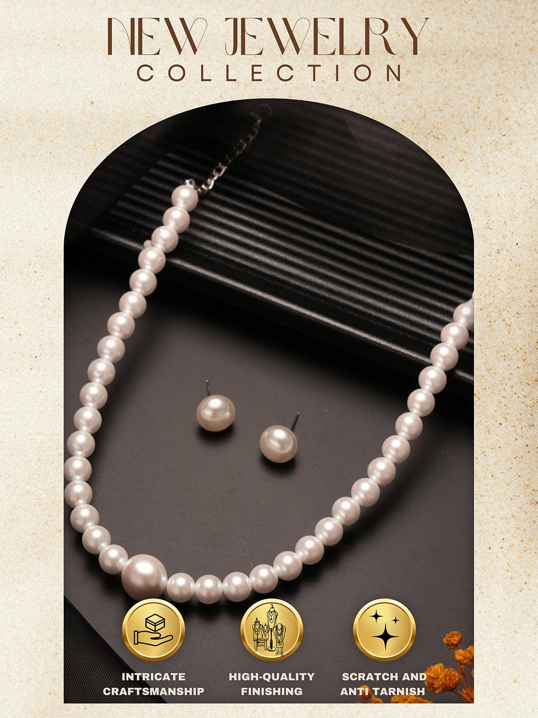 Single String  Pearl  Statement Necklace Jewellery Set