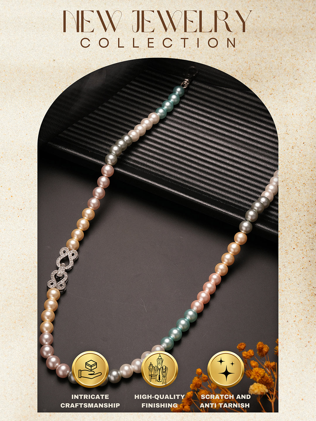 Single String Pearl Beads Designer Statement Necklace & Chain