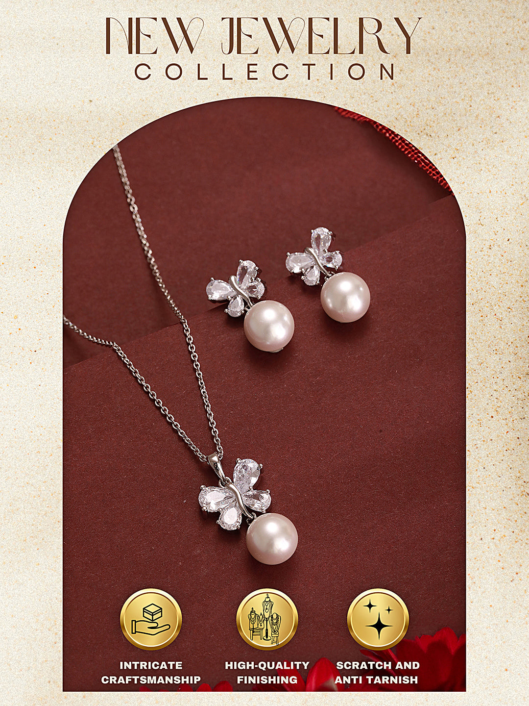 Elegant Pearl & Butterfly Pendant with Matching Earrings