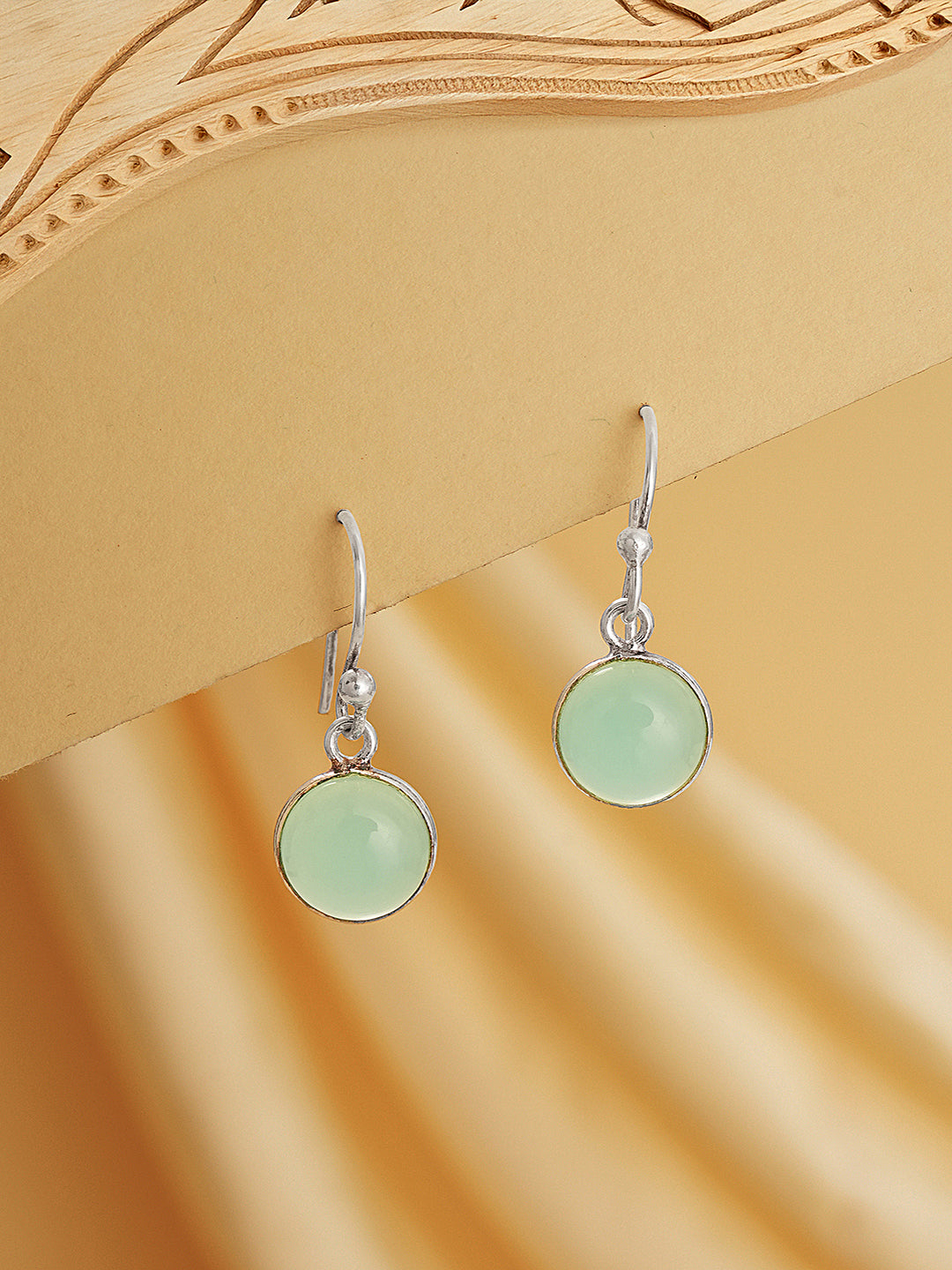 925 Sterling Silver  Mint Green Aqua Stone Studded Minimal Handcrafted Drop Earrings