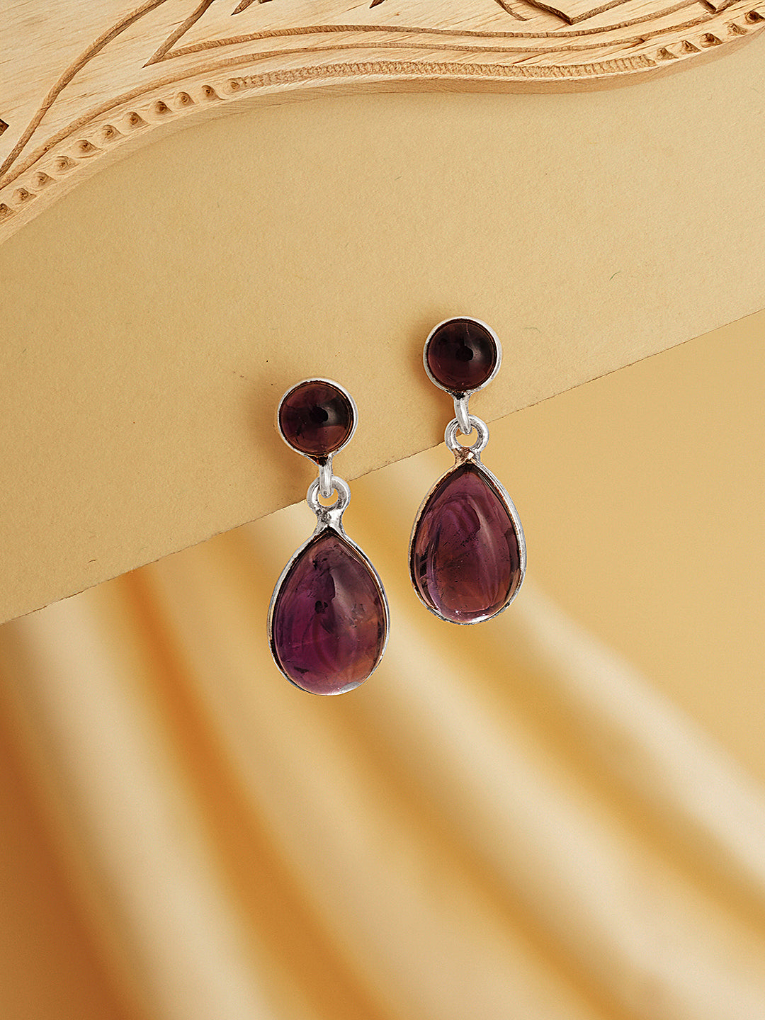 925 Sterling Silver Rhodium Natural Amethyst Gemstone Minimal  Handcrafted  Drop Earrings