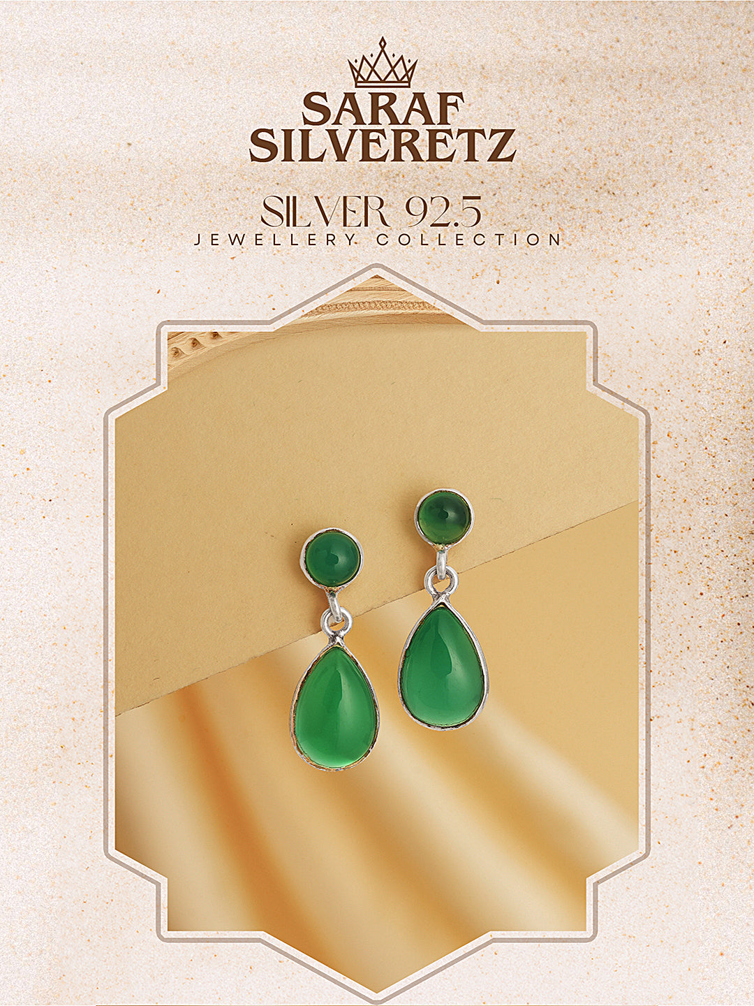 925 Sterling Silver Green Onyx Stone Studded Minimal Boho Chic Drop Earrings