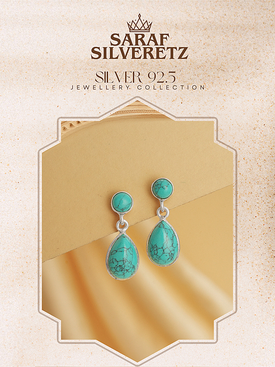 925 Sterling Silver Turquoise Stone Studded Minimal Boho Geometric Drop earrings