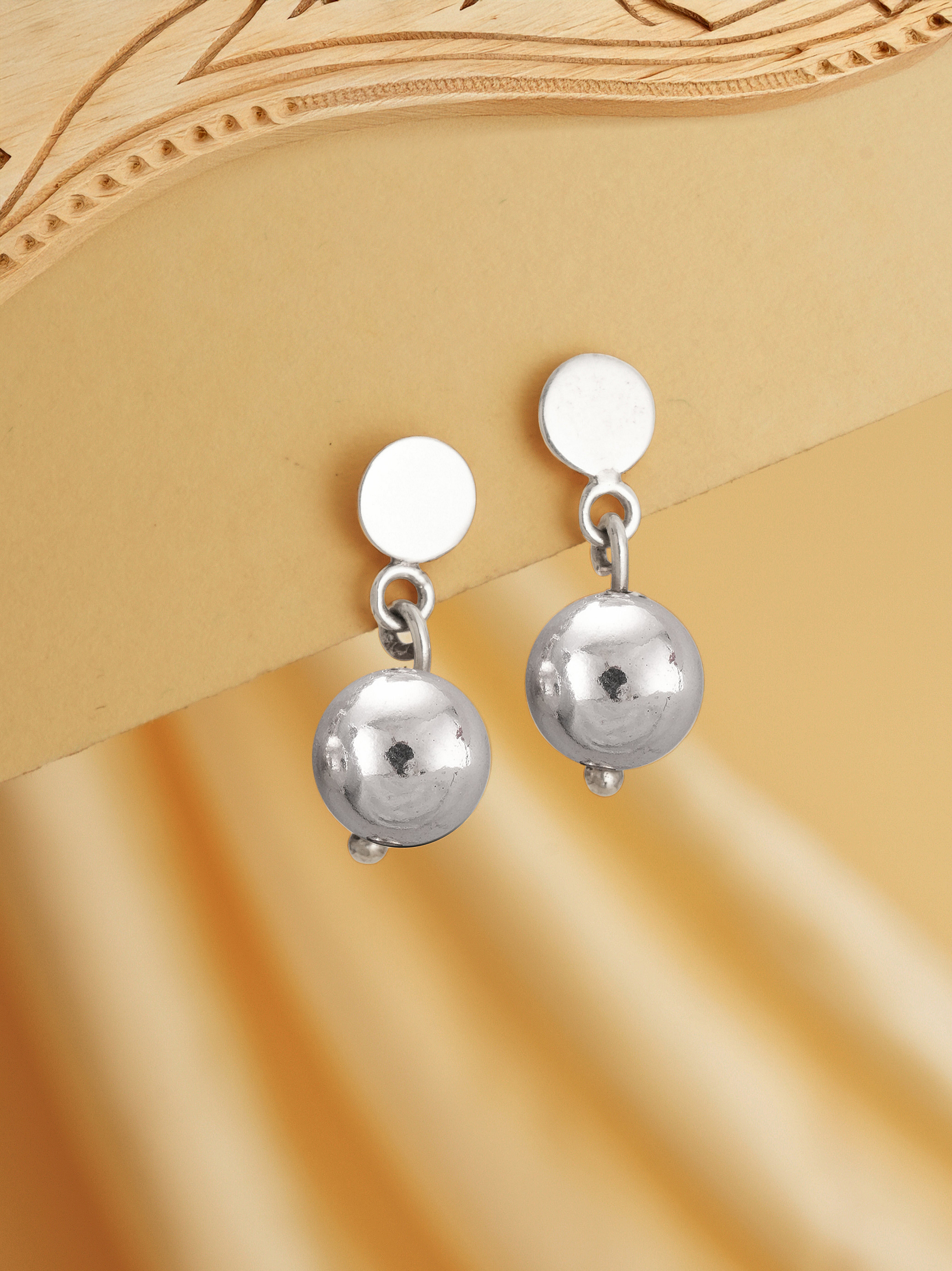 925 Sterling Silver Spherical Ball Drop Minimal Dangler Earrings