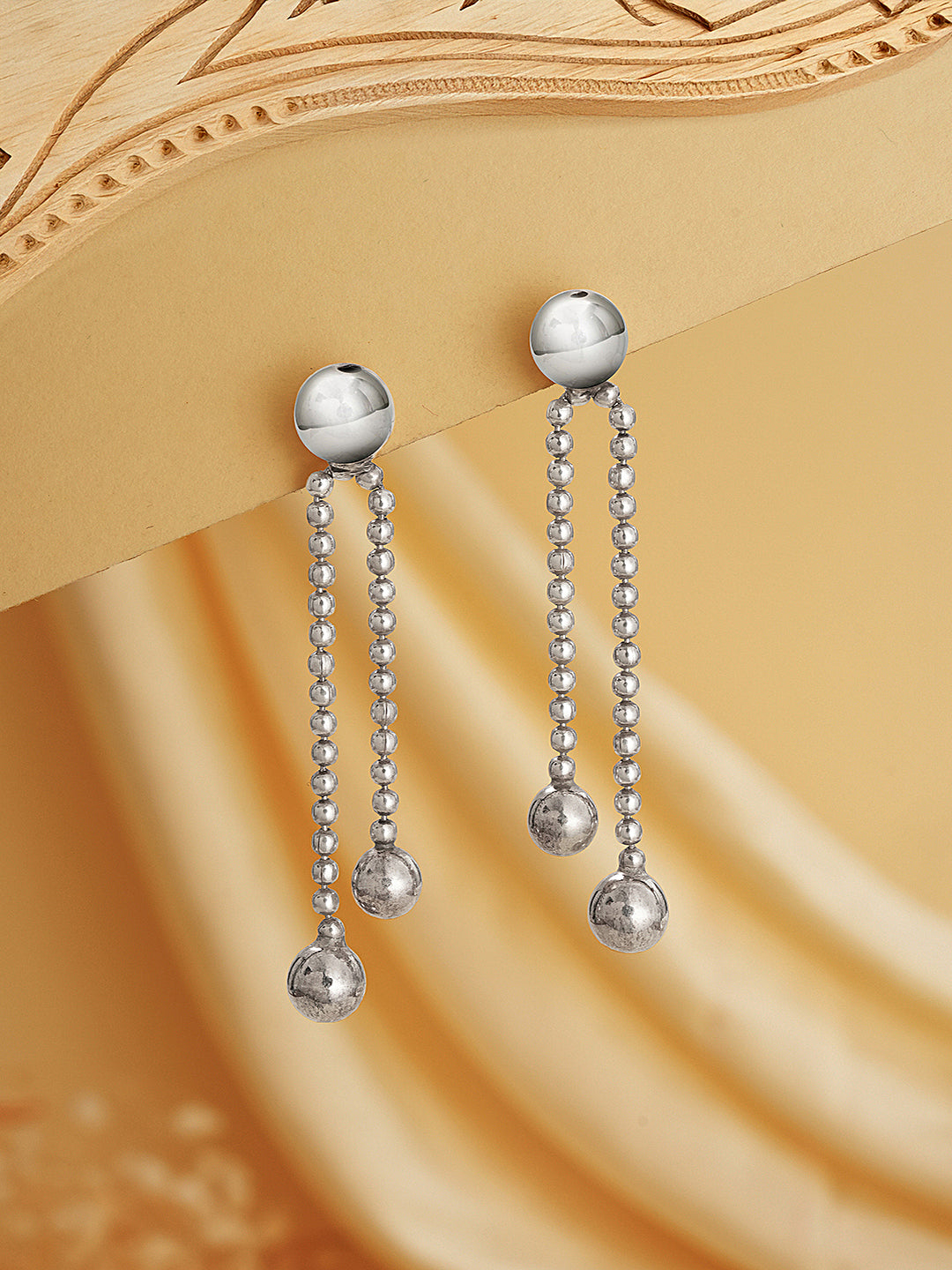 925 Sterling Silver Long Dual Strand Drop statement Minimal Earrings