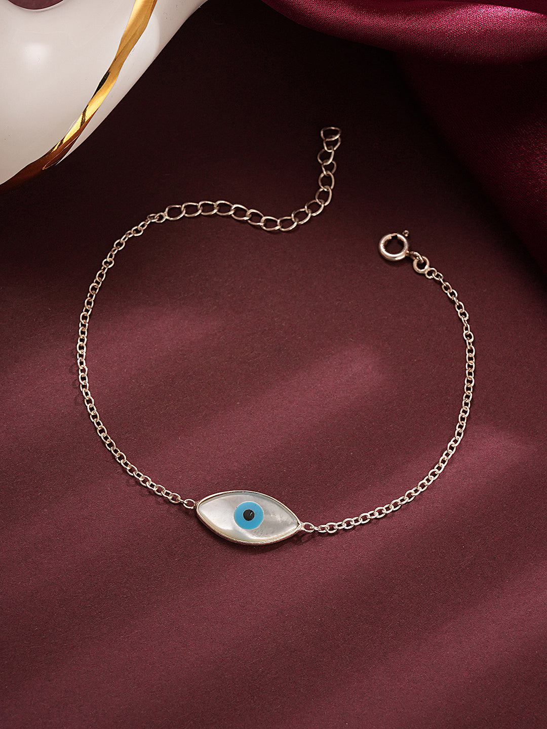 925 Silver Evil Eye Blue Minimal Adjustable Chain Charm Bracelet